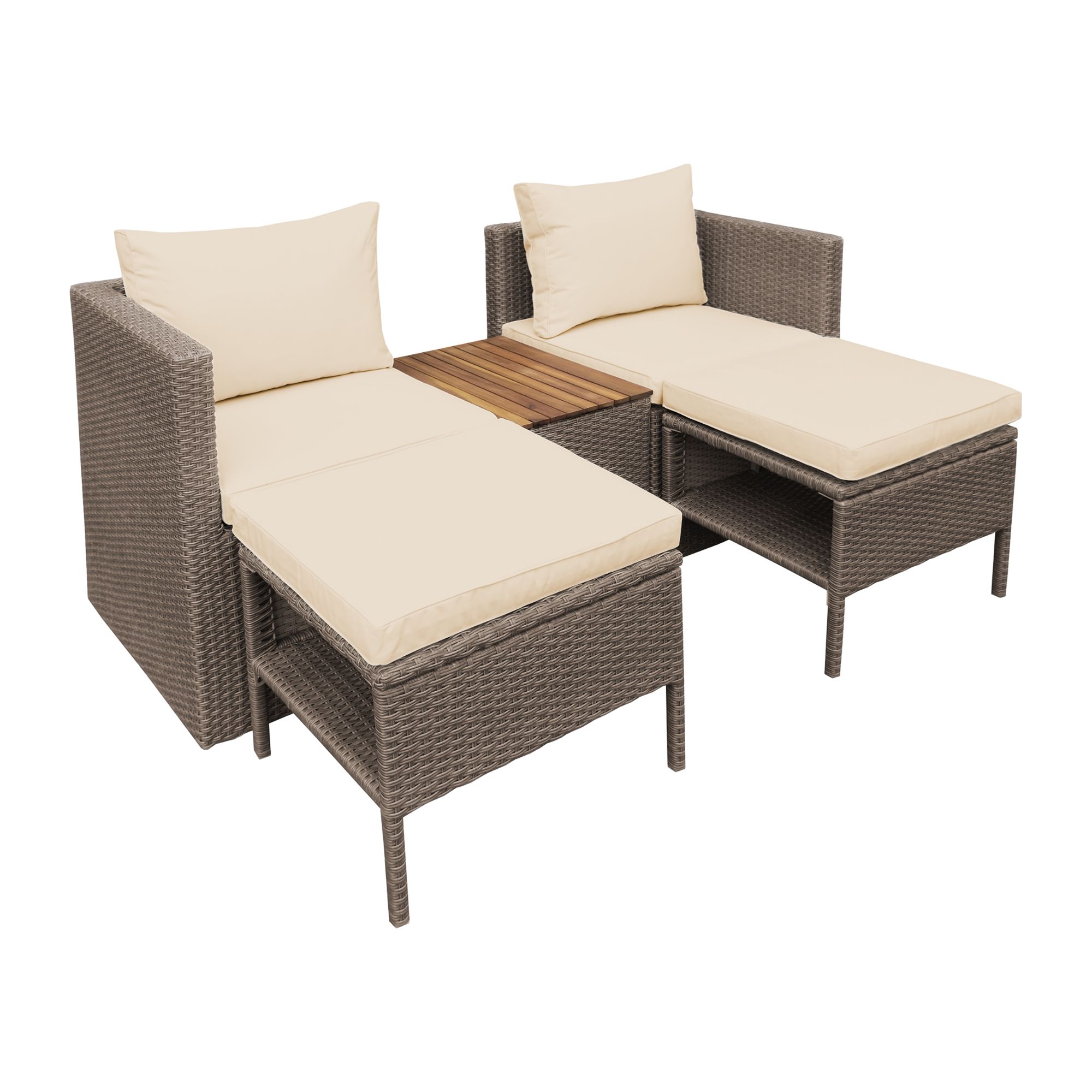GREEN LOUNGE Multifunktions-Lounge Polyrattan wetterfest Tischbox mit Stauraum 5- oder 6tlg.