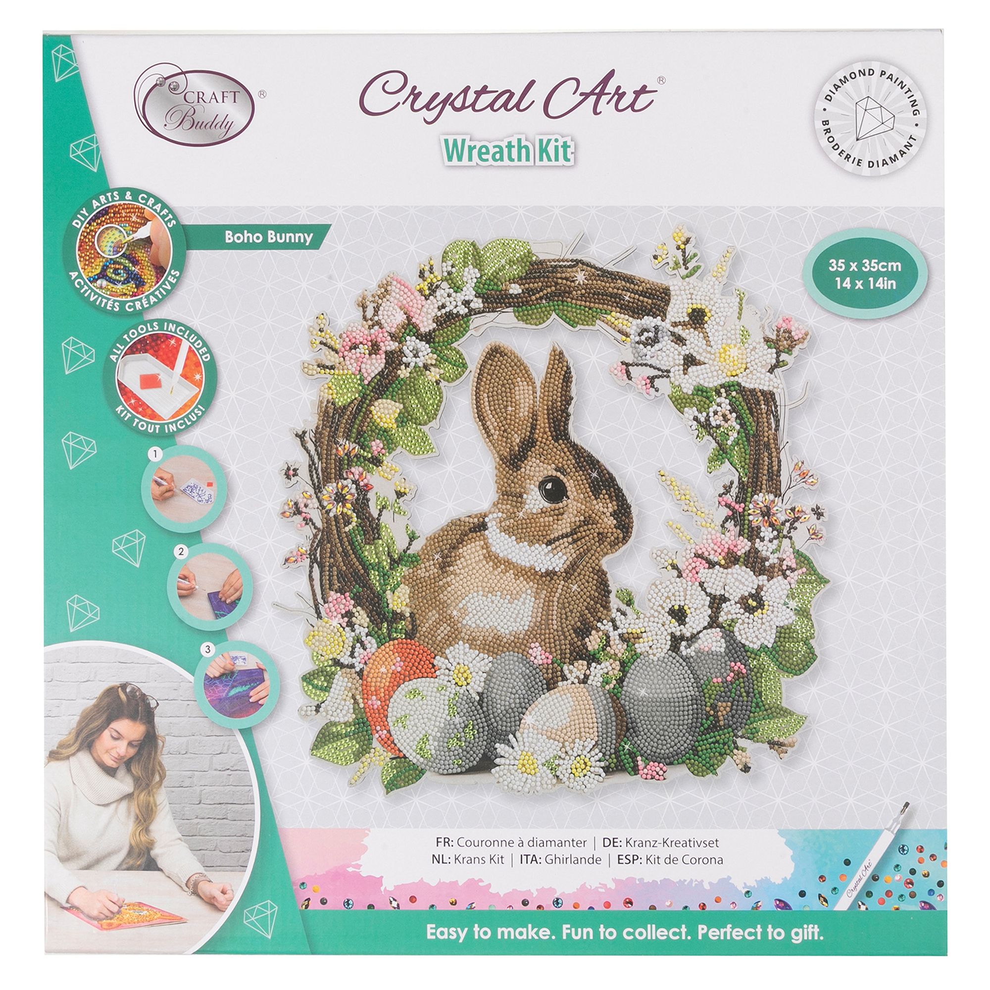 CRAFT BUDDY™ Diamond Painting Osterkranz Hase & Eier 6tlg.