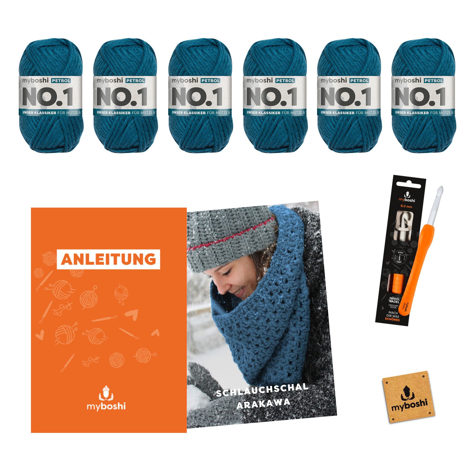 myboshi Häkel-Set Schlauchschal Arakawa inkl. Nadel & Wolle 8tlg.