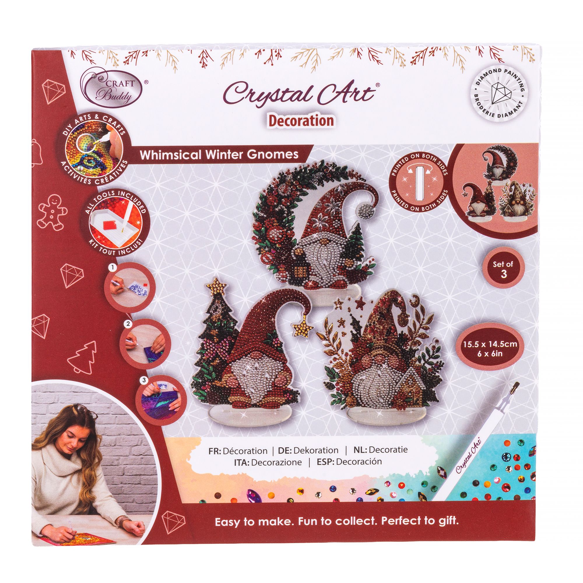 CRAFT BUDDY™ Diamond Painting 3 Weihnachtswichtel ca. 15,5x14,5cm 7tlg.