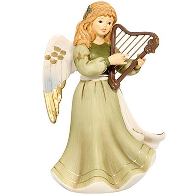 GOEBEL Himmlische Klänge Engel mit Harfe goldene Akzente 20cm