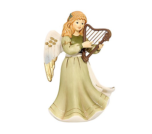 GOEBEL Himmlische Klänge Engel mit Harfe goldene Akzente 20cm