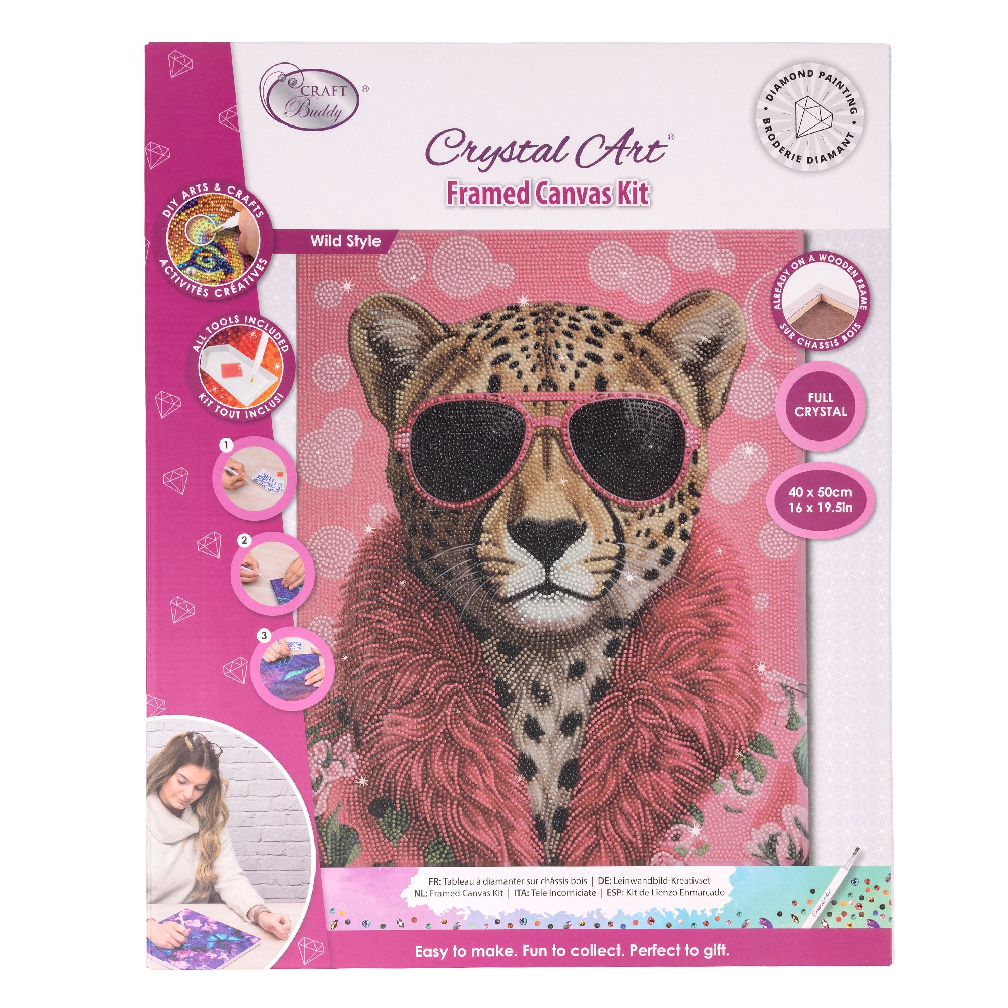 CRAFT BUDDY™ Diamond Painting Bild 40x50cm Jaguar mit Brille 5tlg.