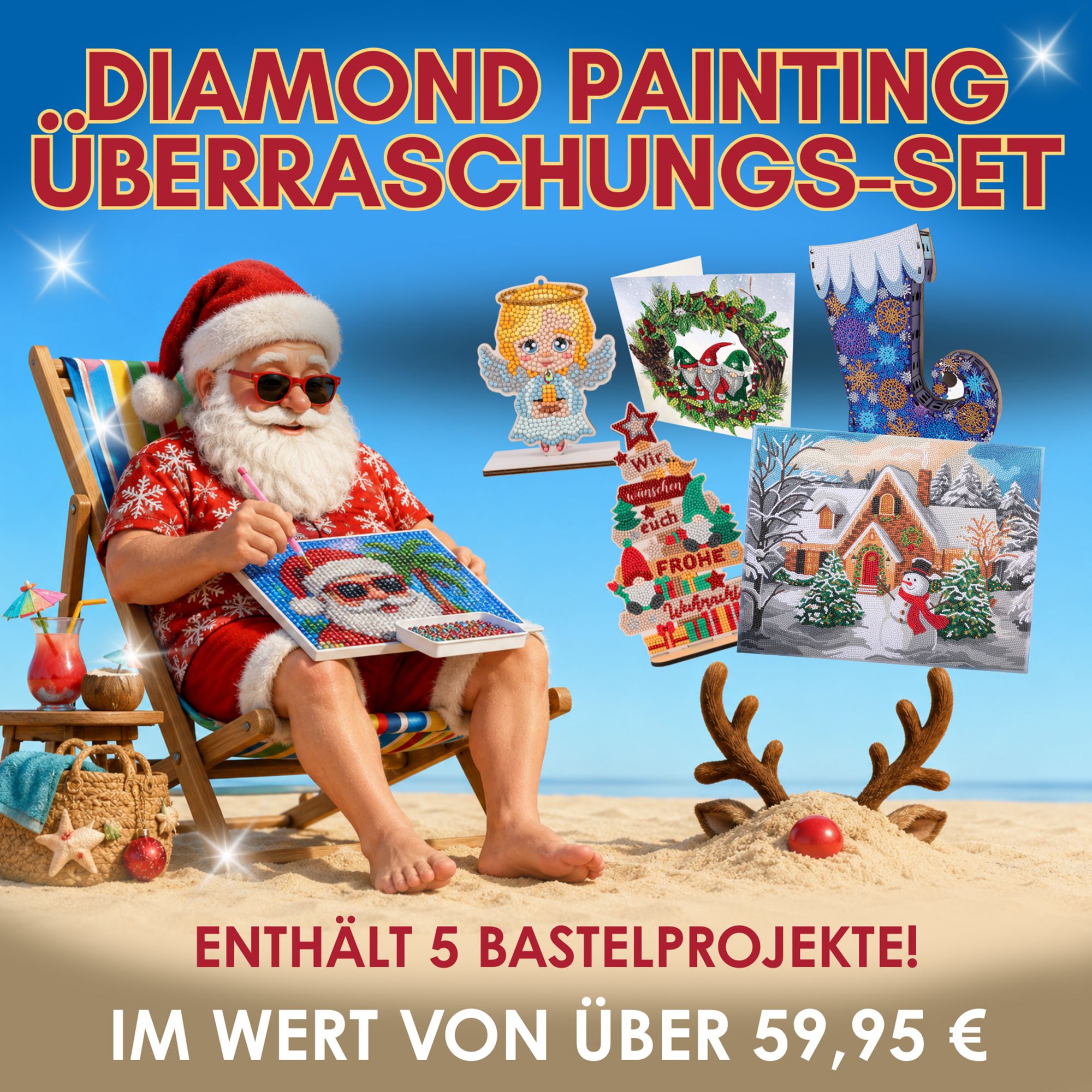CRAFT BUDDY™ Diamond Painting Überraschungs-Set Weihnachten mit 5 Projekten