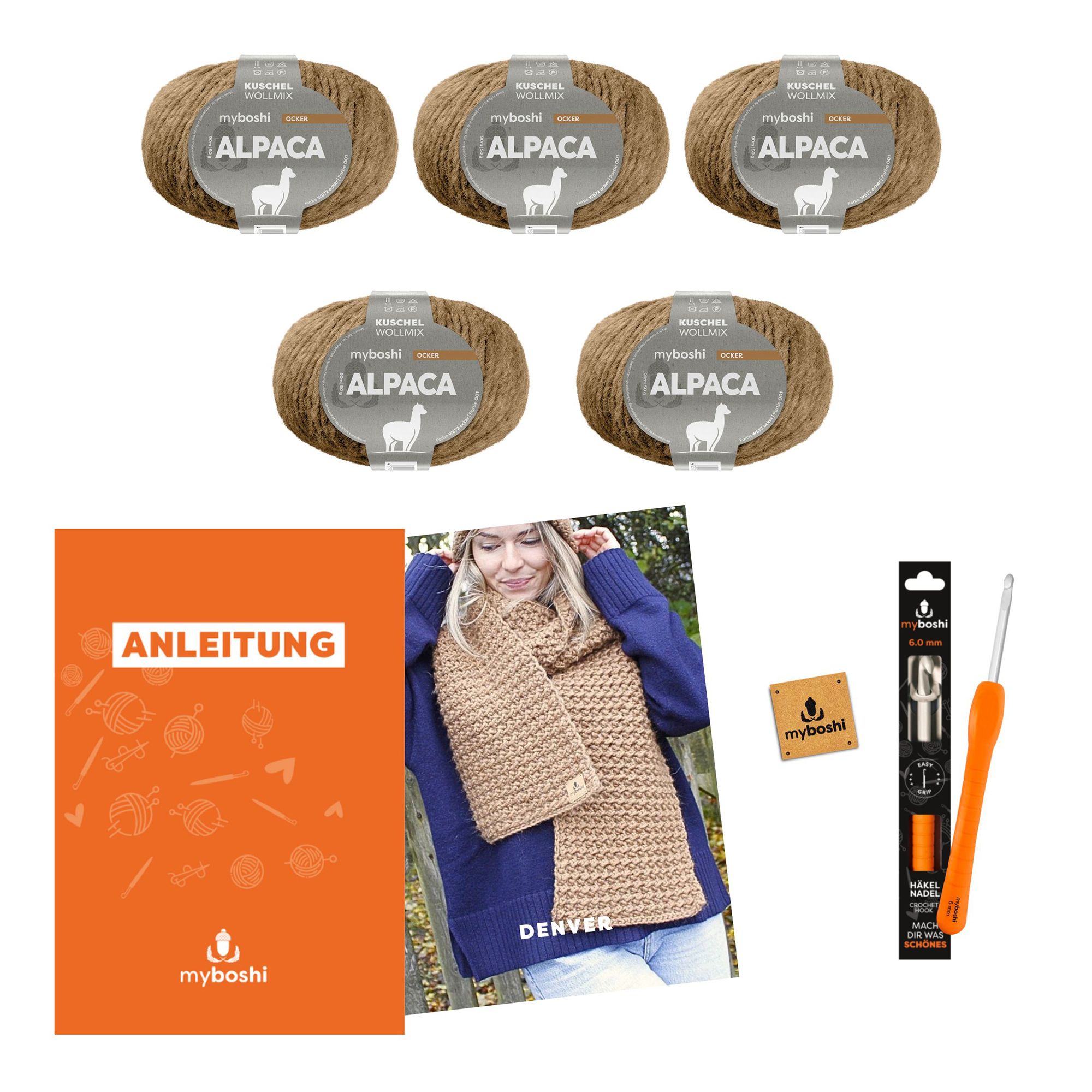 myboshi Häkel-Set Schal Denver inkl. Nadel & Wolle 7tlg.