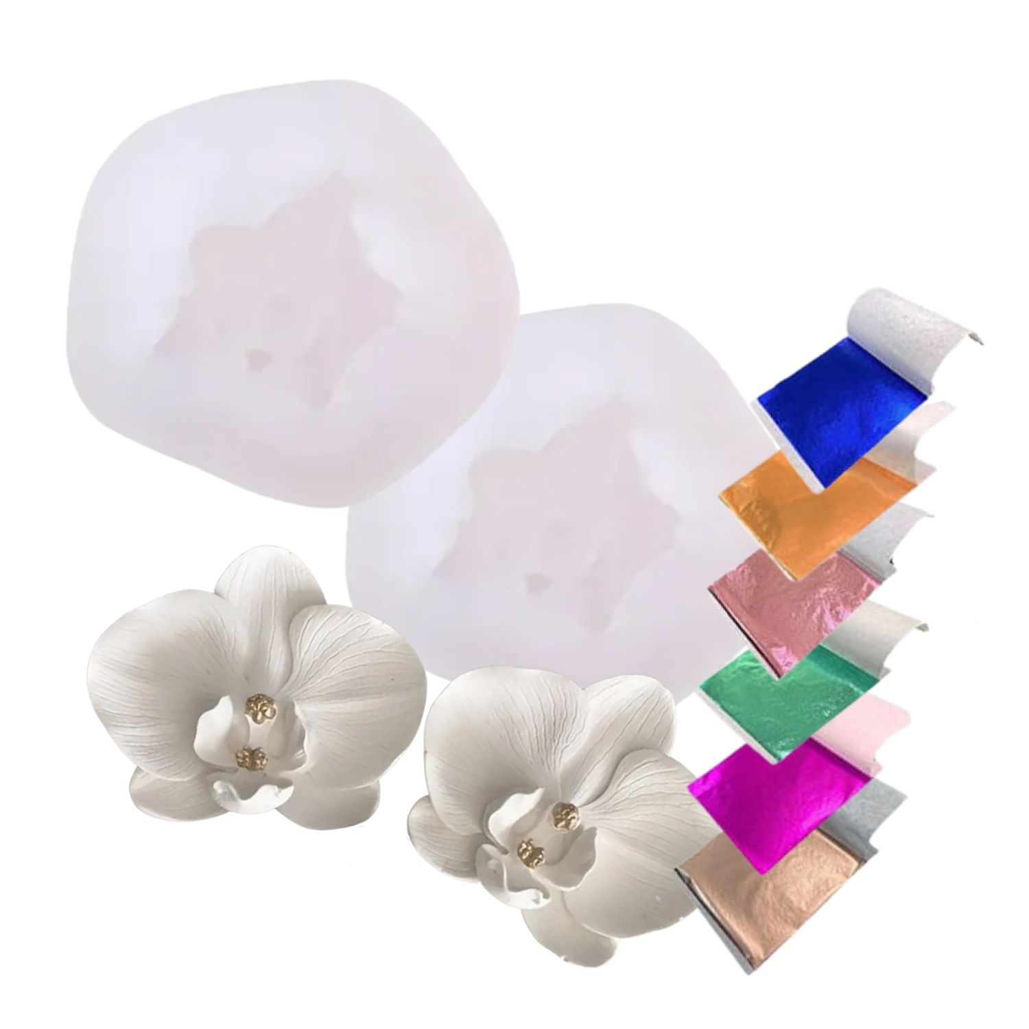 COLORBERRY Kreativ-Set Silikonformen Orchidee & Schlagmetall, 8tlg.