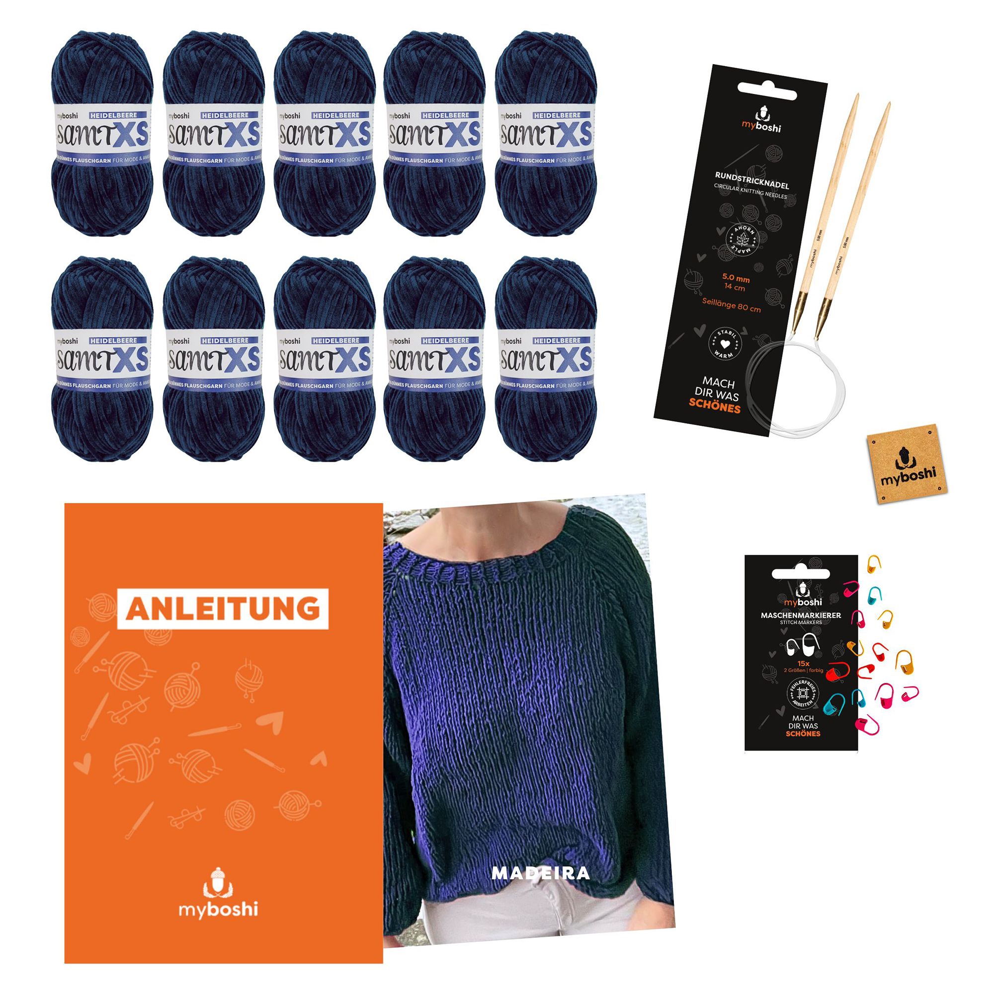 myboshi Strick-Set Raglanpullover Madeira 13tlg.