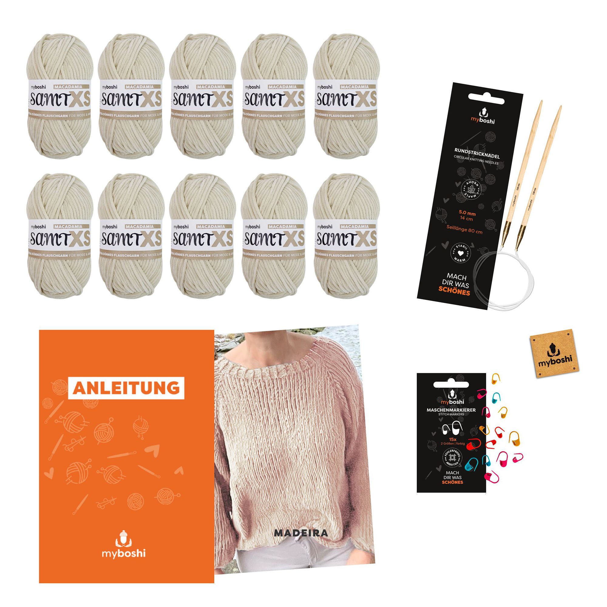 myboshi Strick-Set Raglanpullover Madeira 13tlg.