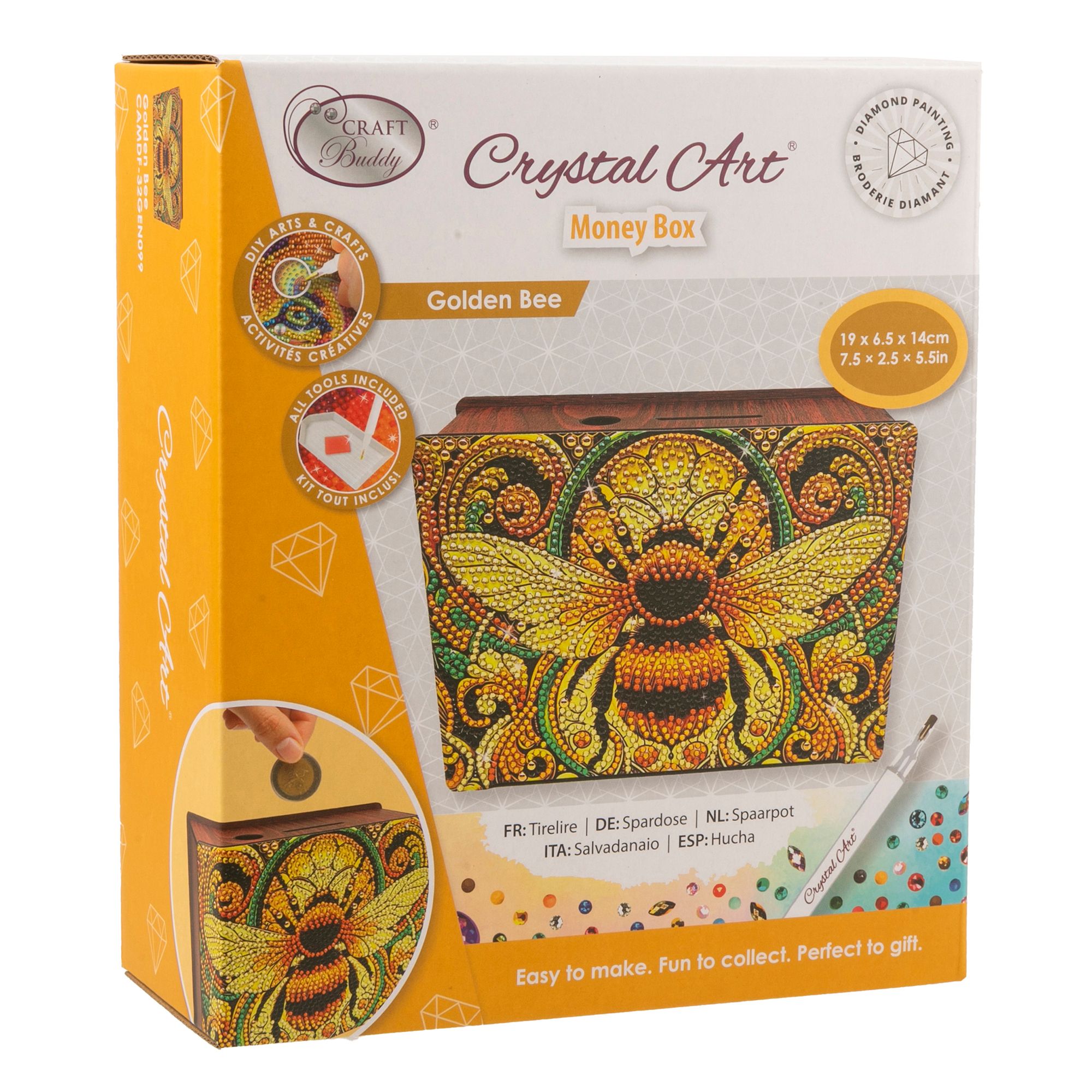 CRAFT BUDDY™ Diamond Painting-Set Spardose aus Holz ca. 19x14x6,5cm 6tlg.