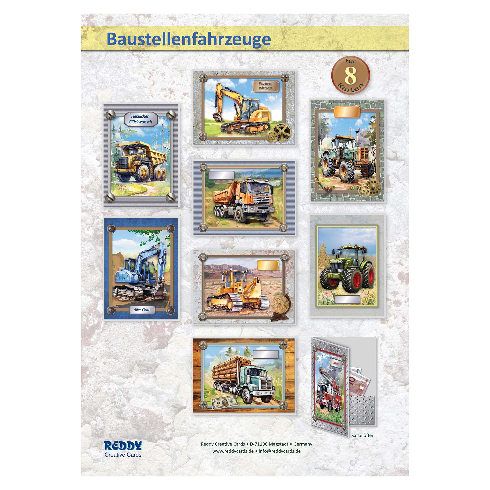 REDDY Grußkarten-Set Baufahrzeuge inkl. Stanzbogen 26tlg.