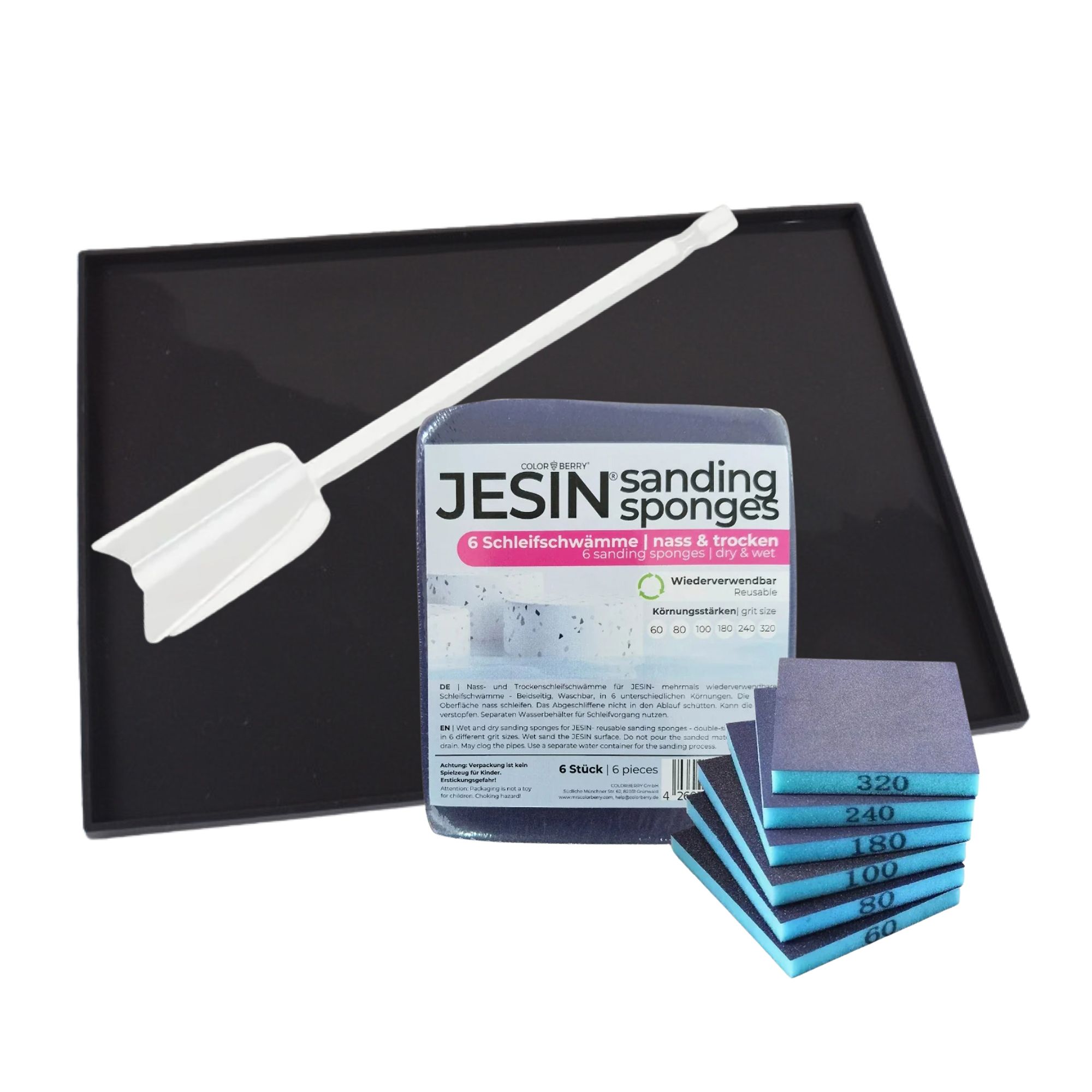 COLORBERRY Werkzeug-Set Rührstab Schleifblöcke & Silikonmatte, 8tlg.