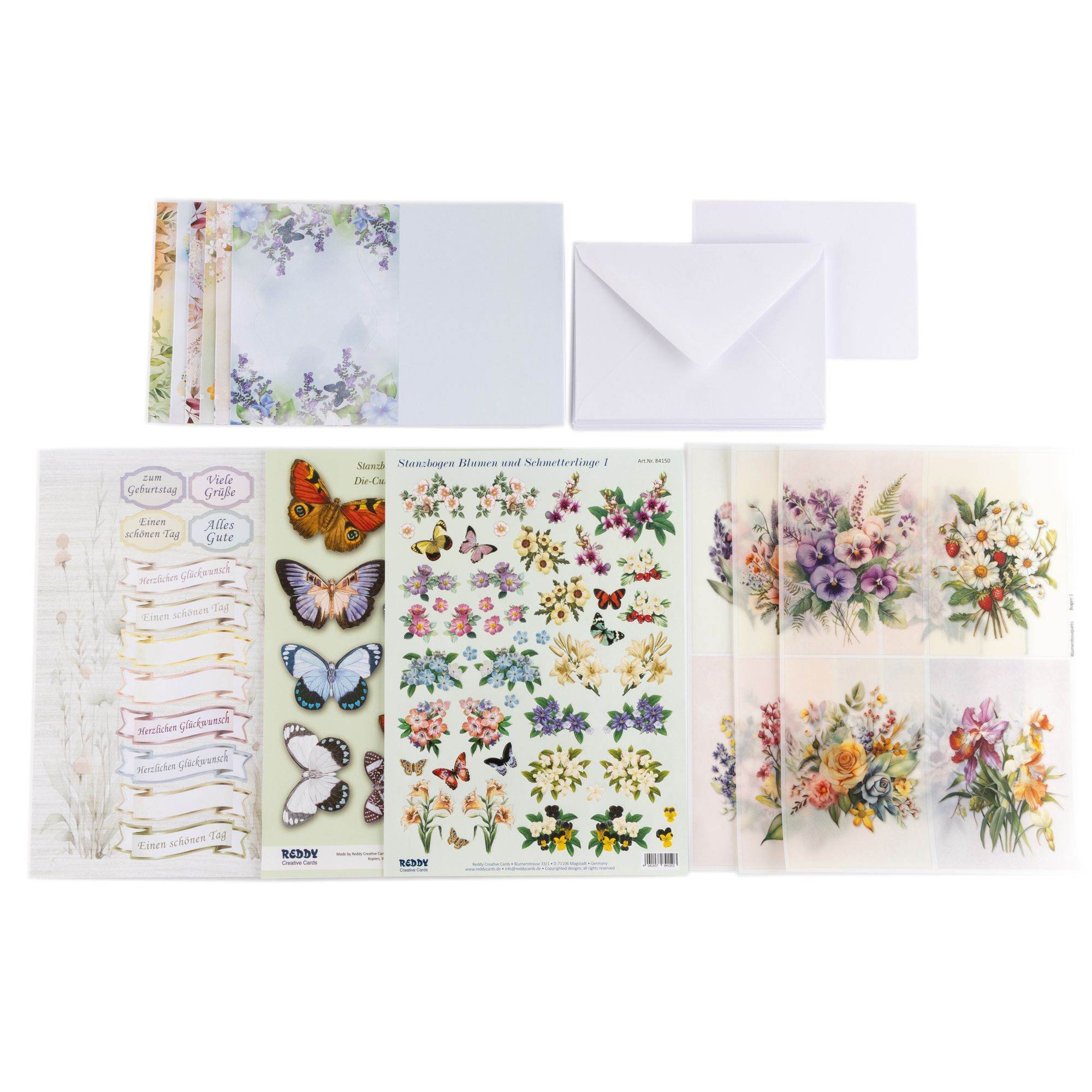 REDDY Grußkarten-Set Blumenbouquets inkl. Stanzbogen 42tlg.