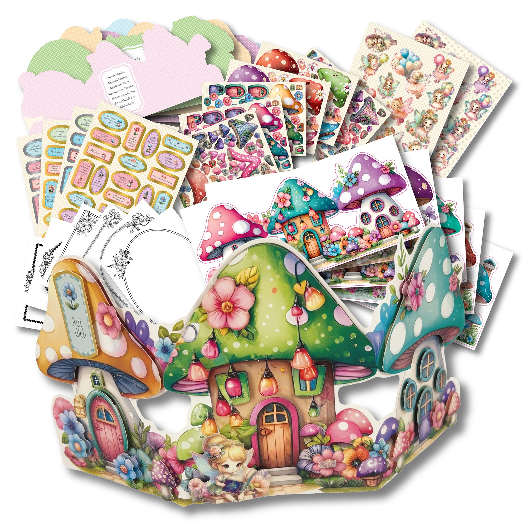 CRAFT BUDDY™ Grußkarten-Set Pilzhäuser inkl. Stanzbogen 79tlg.