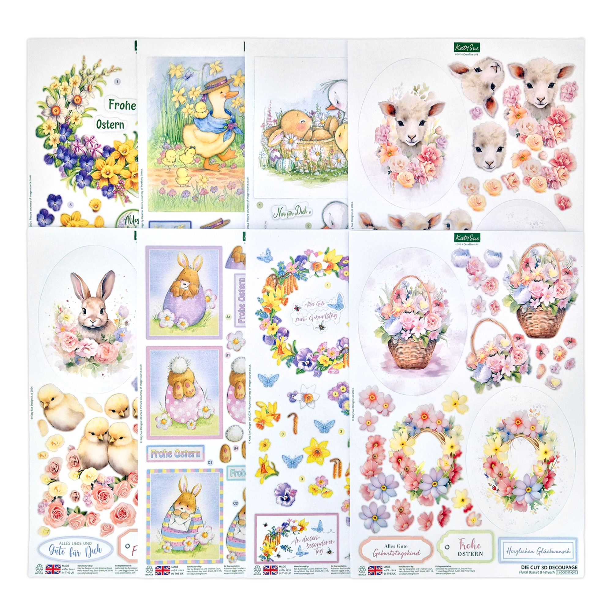 KATY SUE Grußkarten-Set 24 Bogen Ausstanzungen Frühjahr, 24tlg.