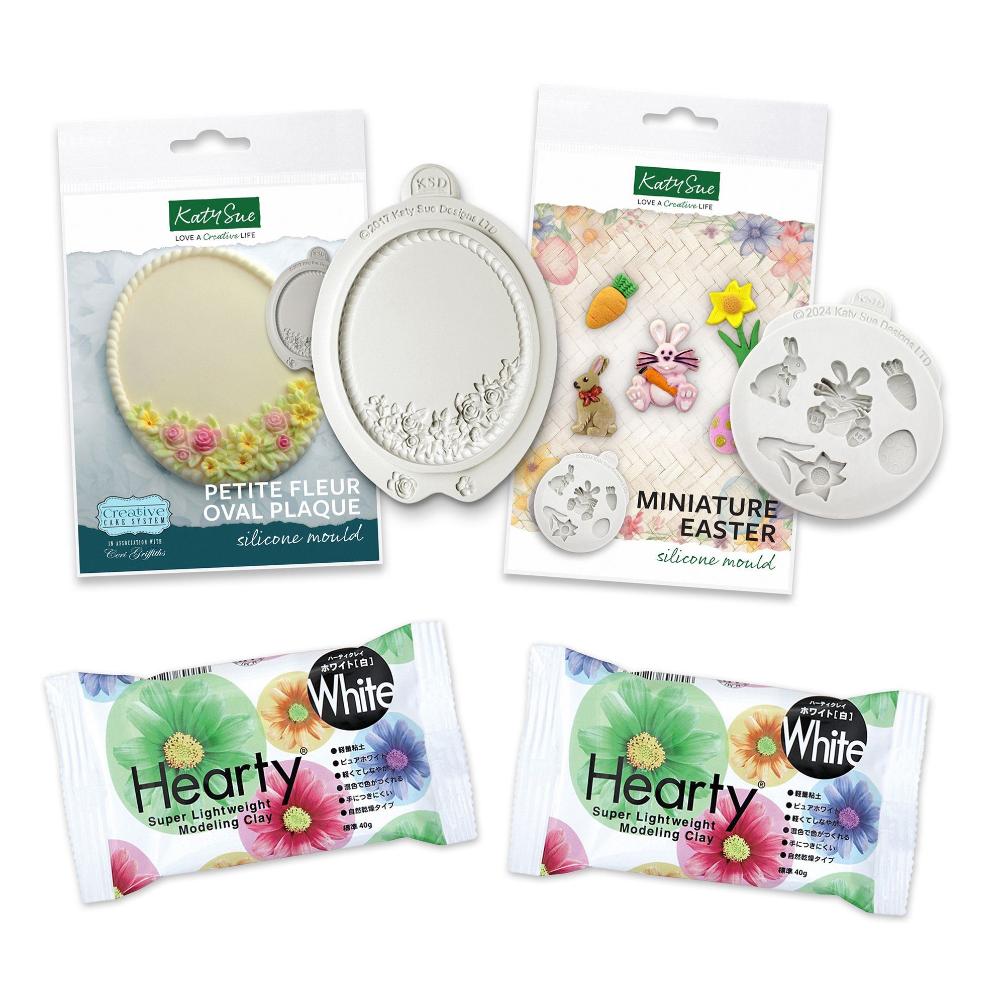 KATY SUE Kreativ-Set Silikonformen & Modeliermasse Ostern, 4tlg.