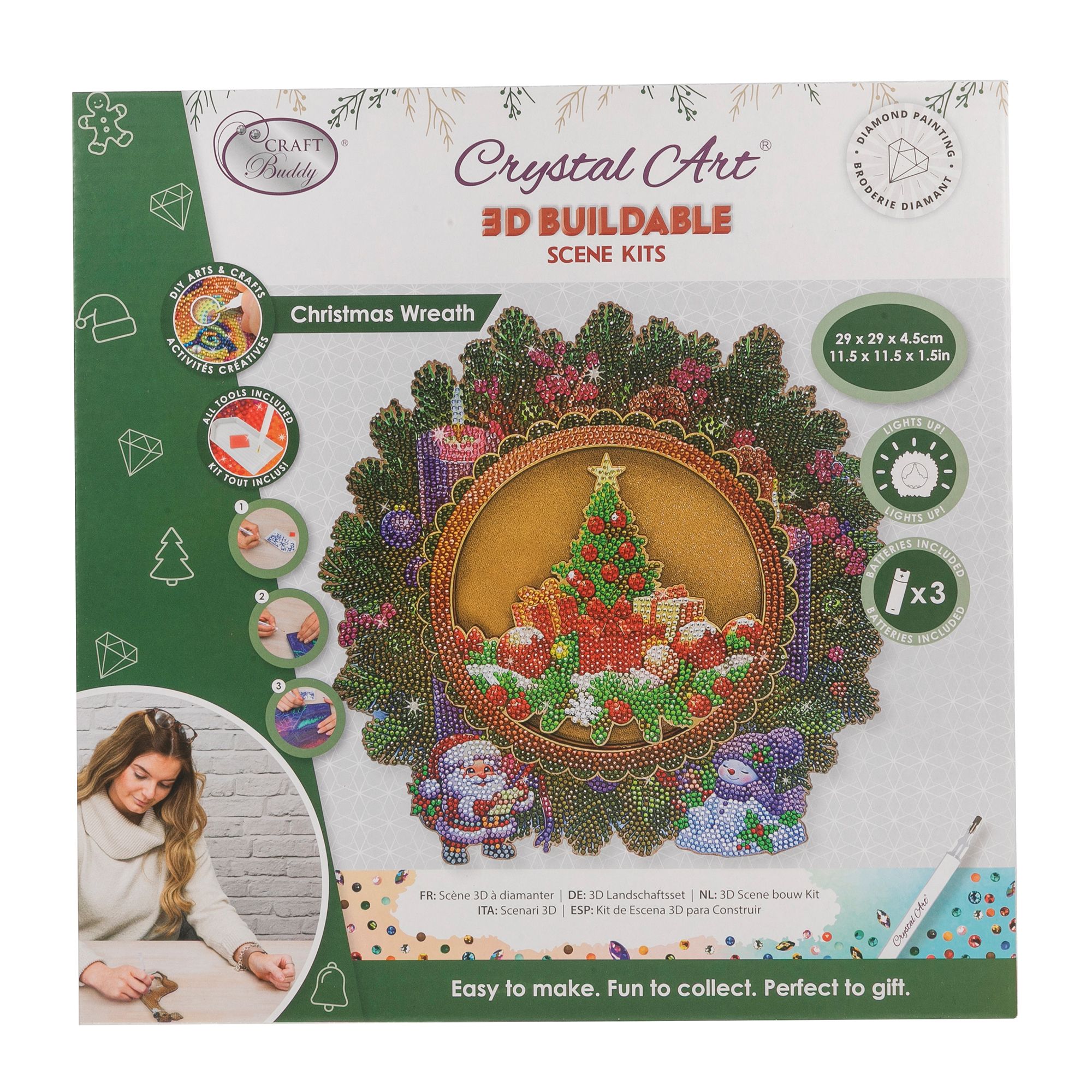 CRAFT BUDDY™ Diamond Painting 3D-LED-Kranz ca. 29x29cm 9tlg.