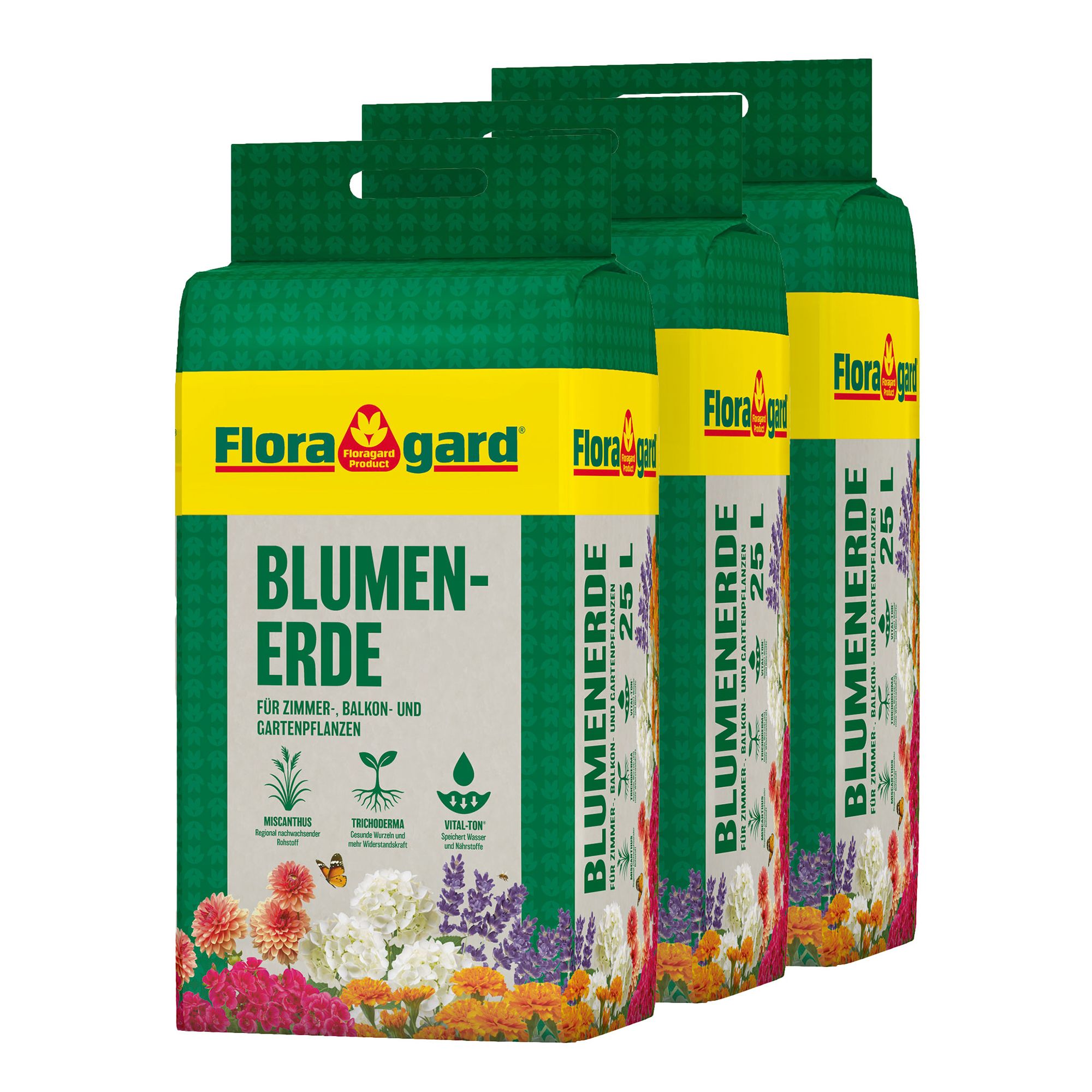 FLORAGARD® Pflanzerde für Zimmer & Balkonpflanzen 3x 25L