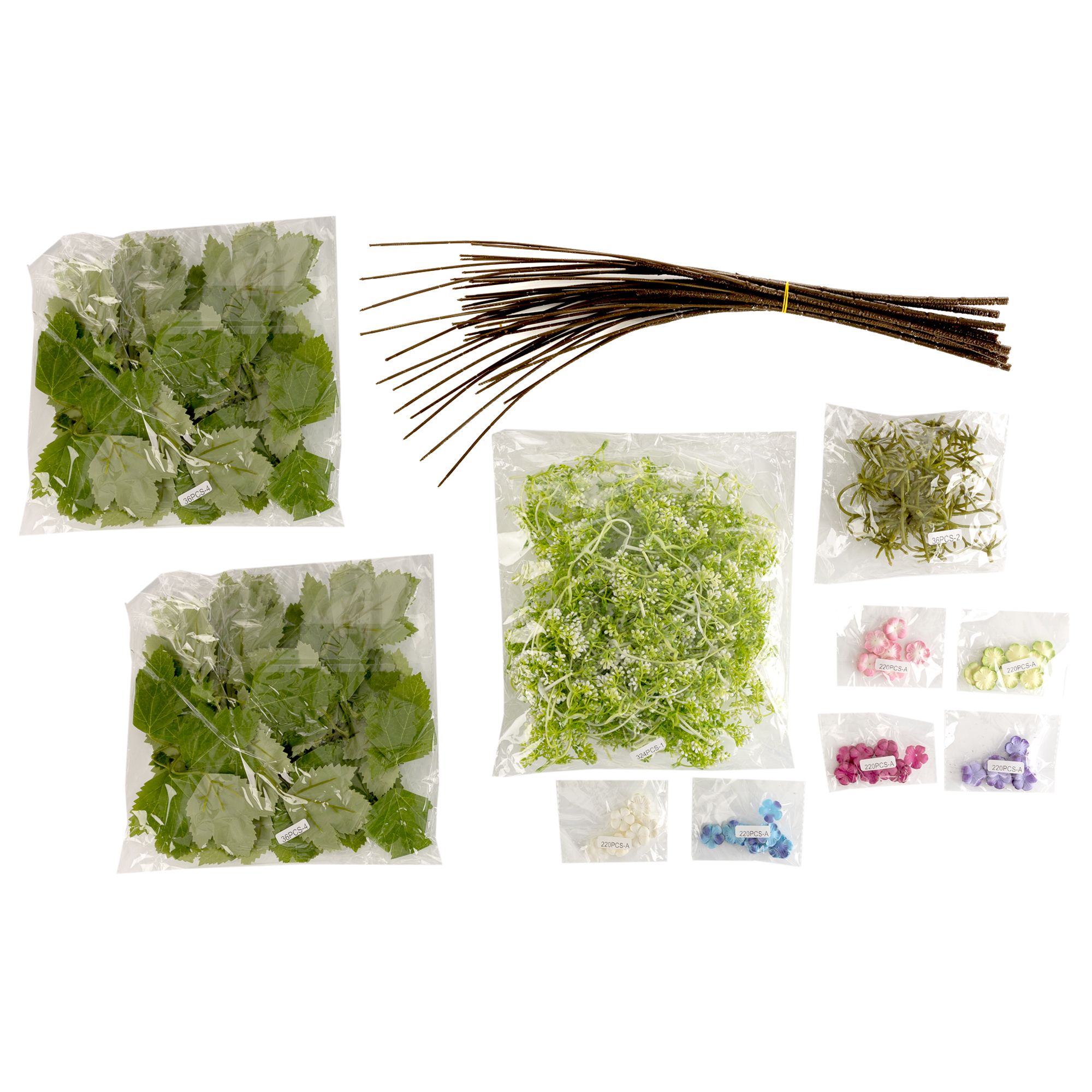 CRAFT BUDDY™ Dekofloristik-Set Schneeball mit Stiel & Blättern 11tlg.