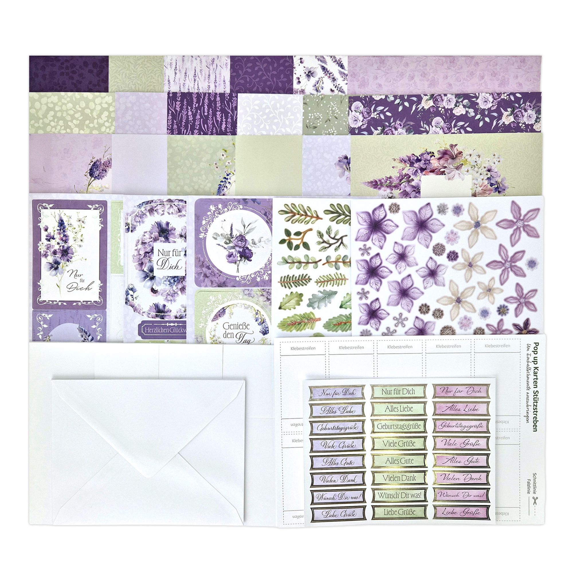 KATY SUE Grußkarten-Set lila Blumenmotive inkl. Stanzbogen 63tlg.
