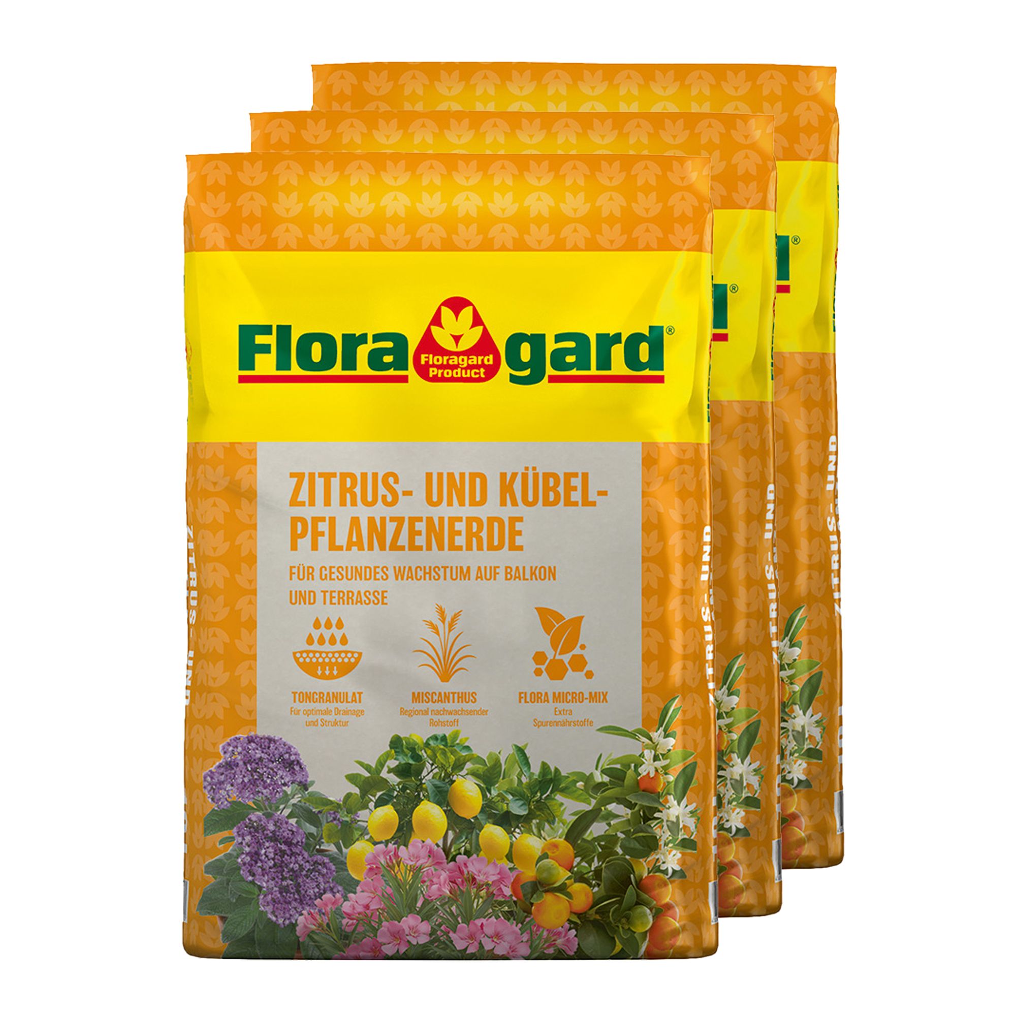 FLORAGARD® Kübelpflanzenerde ideal für Zitrus- pflanzen 3x 10L