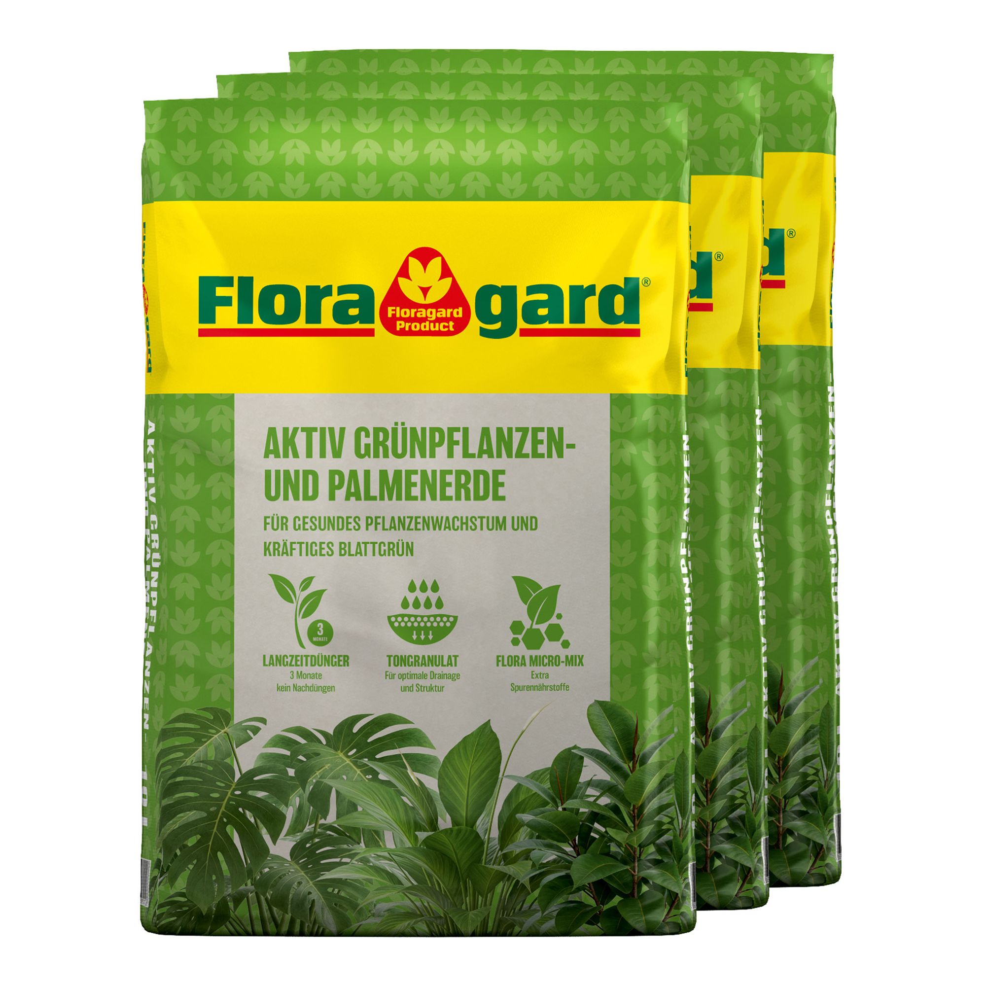 FLORAGARD® Aktiv Grünpflanzen- und Palmerde Spezialerde 3x 10L