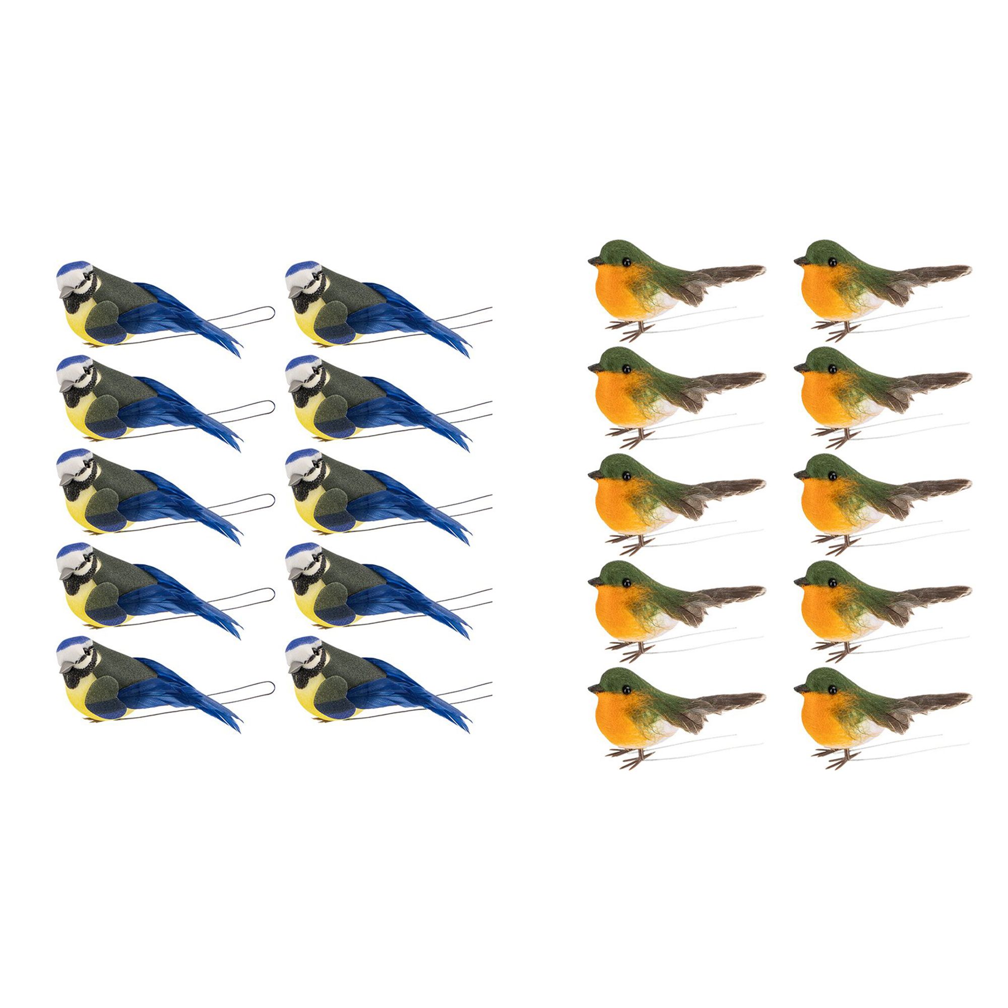 KARIN JITTENMEIER Dekorations-Set Deko Federvögel Meisen & Rotkehlchen 20tlg.