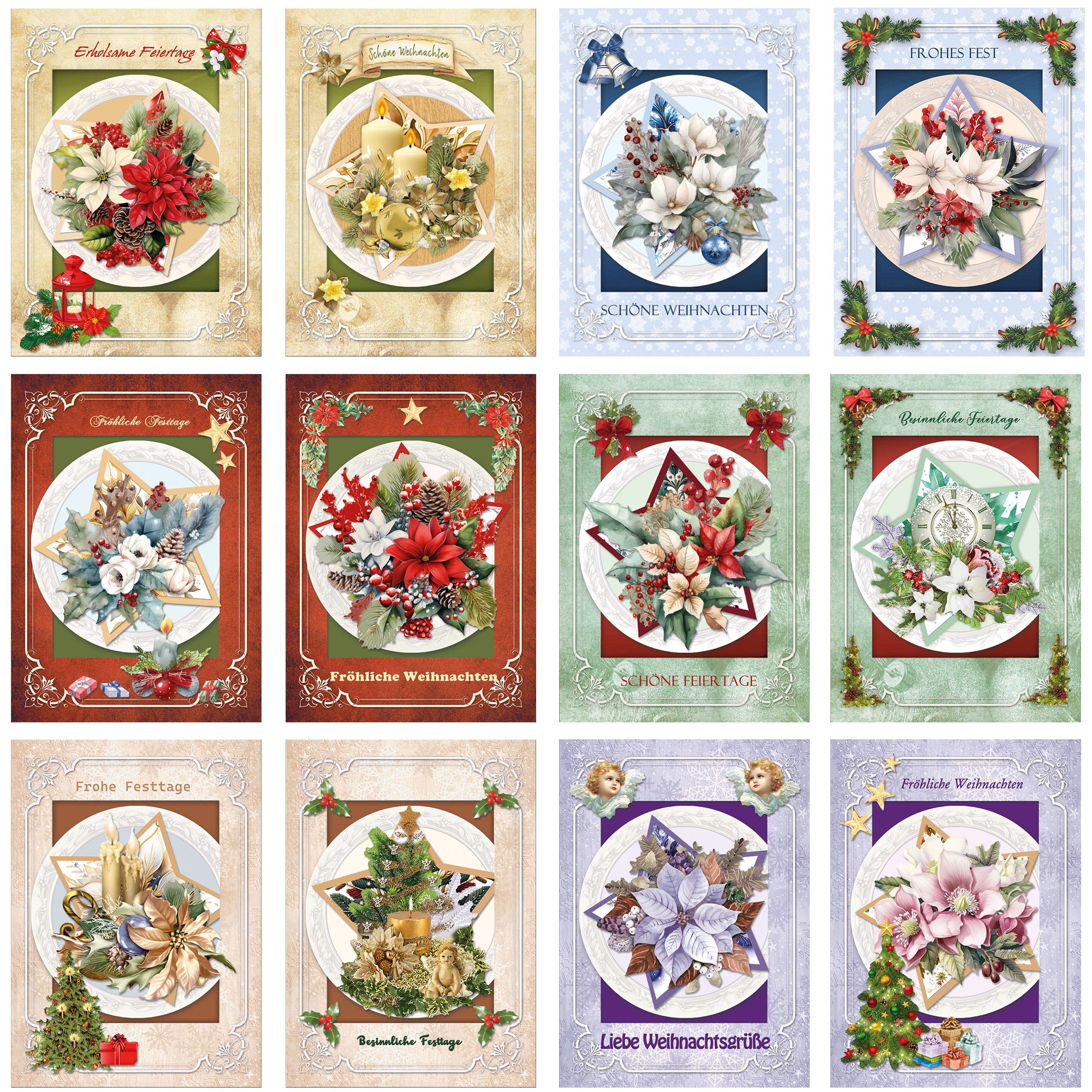  REDDY Grußkarten-Set Bewegliche Weihnachtsbouquets 48tlg.
