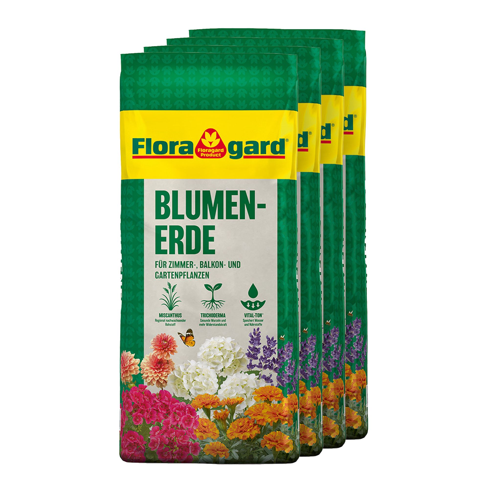 FLORAGARD® Blumenerde für Zimmer, Balkon & Gartenpflanzen 4x 18L