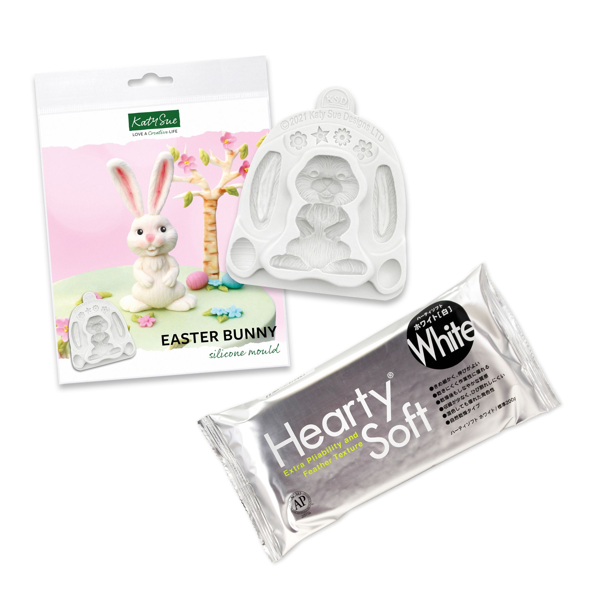 KATY SUE Kreativ-Set Silikonformen & Modeliermasse Häschen, 2tlg.