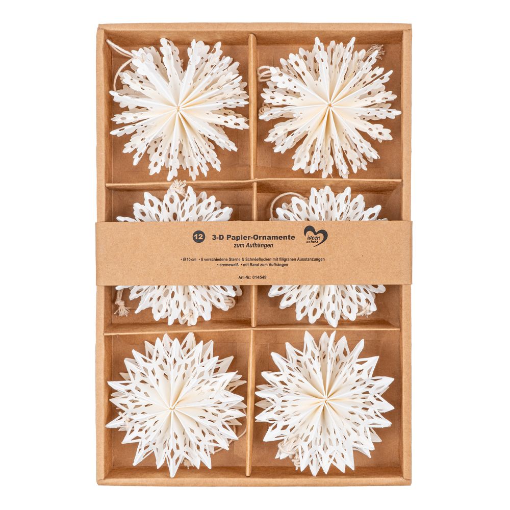 KARIN JITTENMEIER Dekorations-Set 3D-Papier-Ornamente Sterne & Schneeflocke 12tlg.