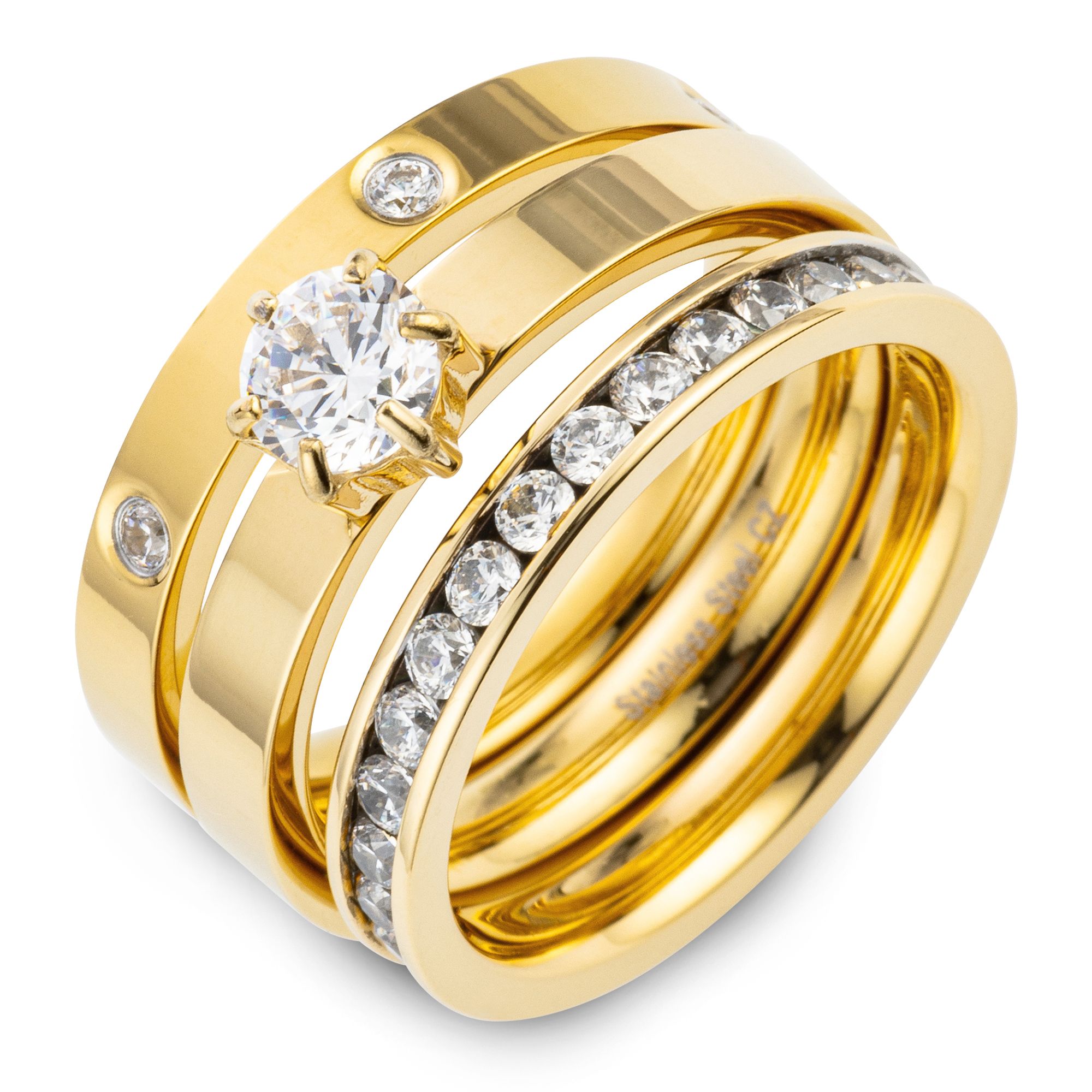 DIAMONIQUE® 3tlg. Ring-Set mind. = 1,43ct Brillantschliff Edelstahl