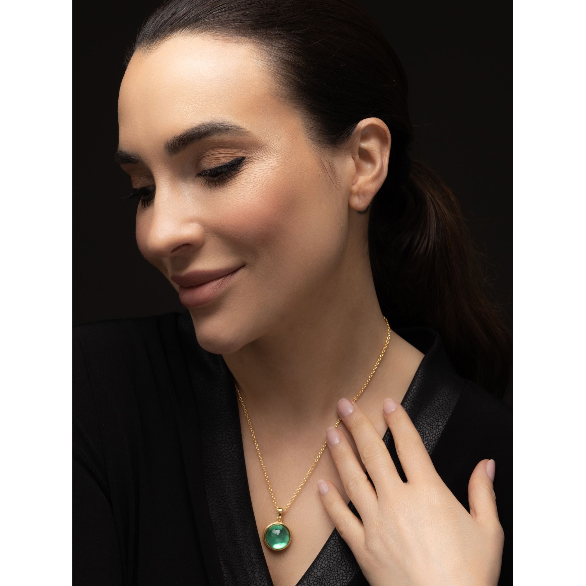 THOMAS & SOHN Edelstein ca.15,00ct Anhänger mit Kette Cabochon rund ...