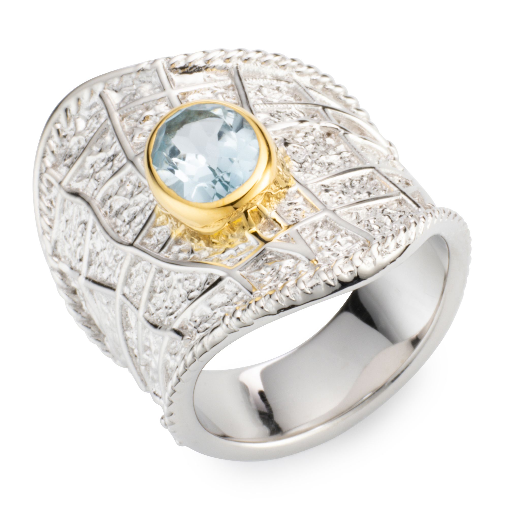 THOMAS & SOHN beh. Blautopas 1,30ct Ring Ovalschliff Silber Bicolor-Optik