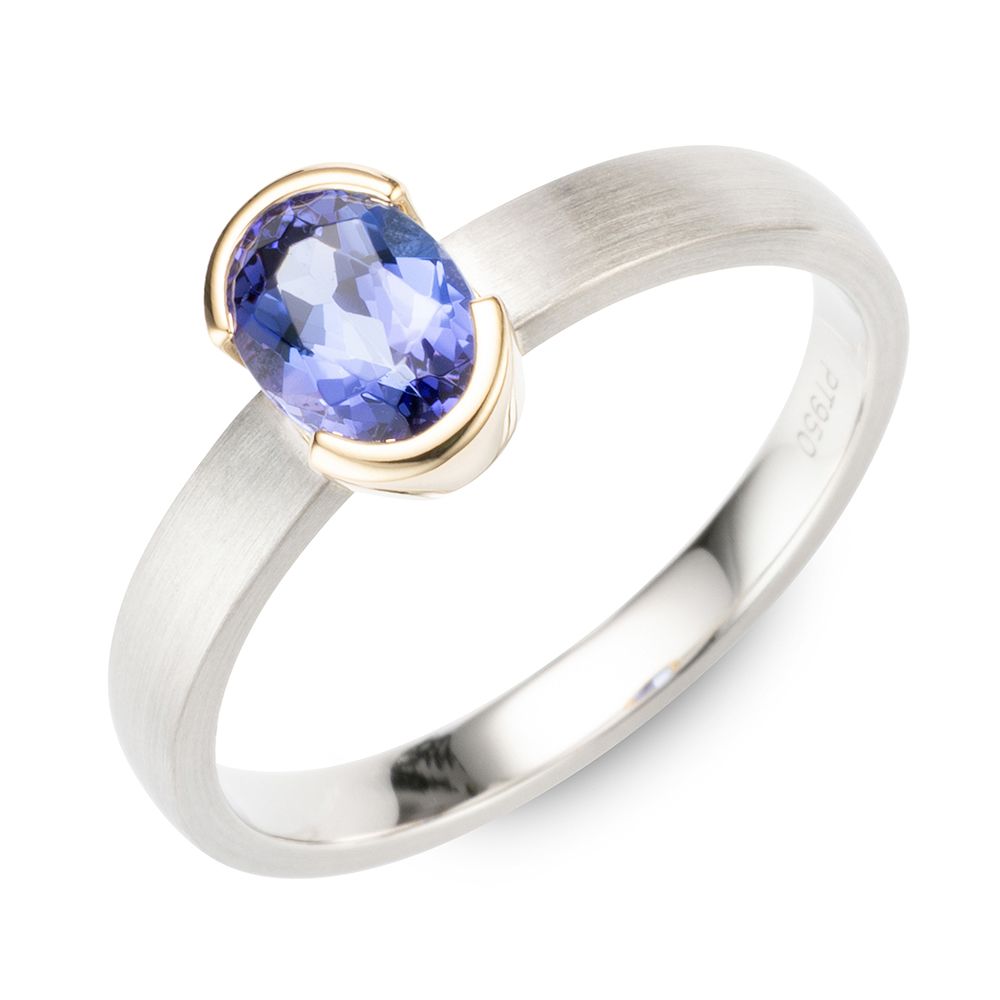 PLATINITY Solitär-Ring 1 Tansanit ca. 0,90ct Ovalschliff Platin 950/Gold 750