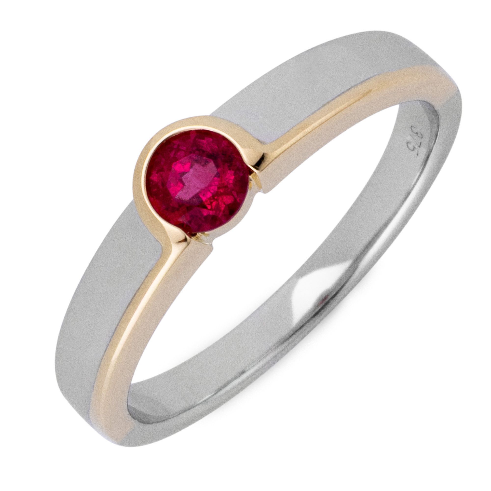 Ring 1 Rubellit ca.0,26ct Rundschliff Gold 375 Bicolor