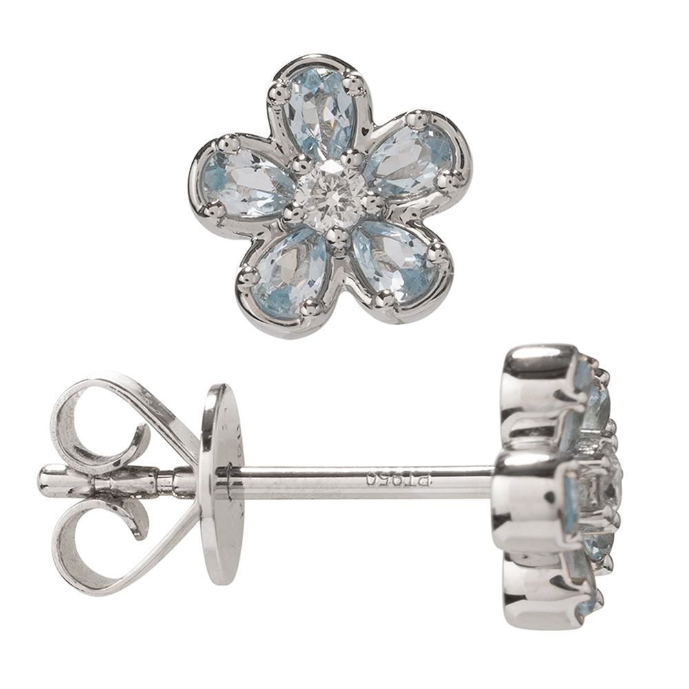 PLATINITY Blüten-Ohrstecker 10 beh. Blautopase zus. ca. 0,35ct Platin 950