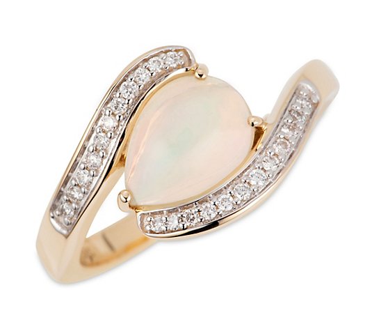 Afrikanischer Opal Ring Tropfen 1,05ct Brillanten 0,12ct Gold 585