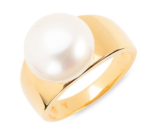 PERLEA Ring Süßwasserzucht- perle 12mm Silber vergoldet