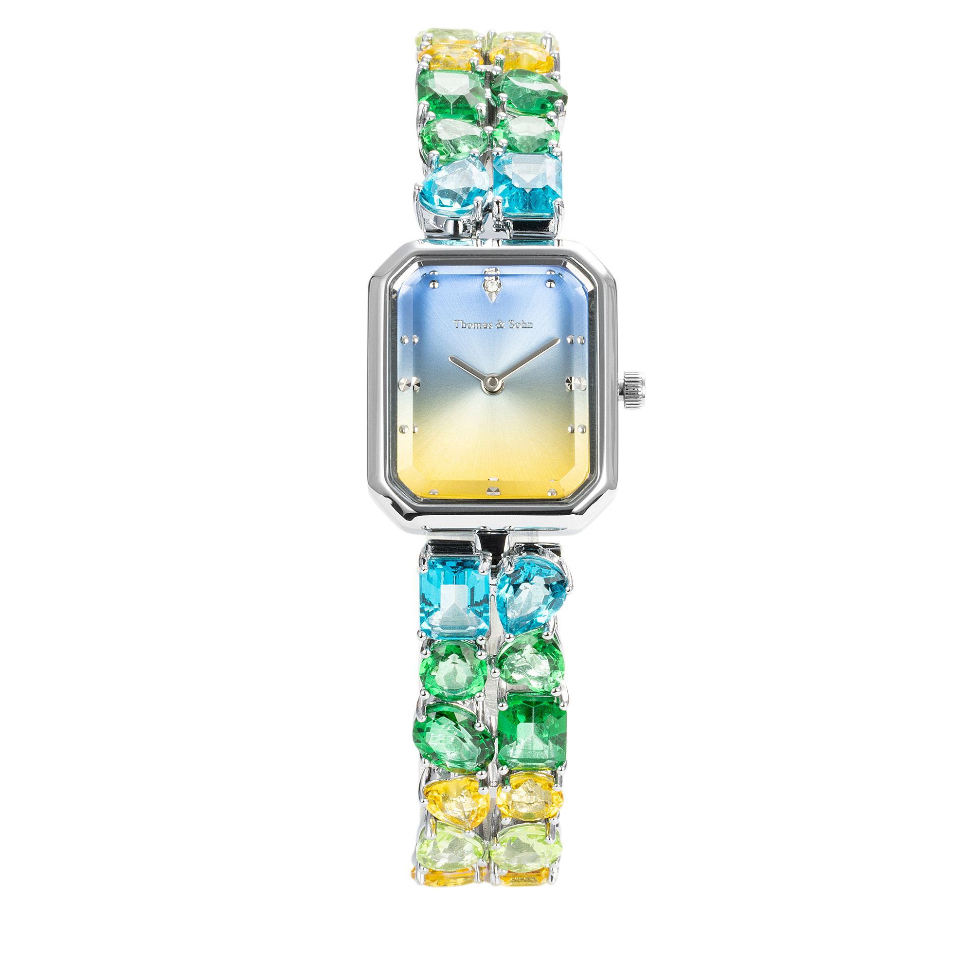 THOMAS & SOHN Edelsteine 18,92ct Damenuhr Quarzwerk Metallband