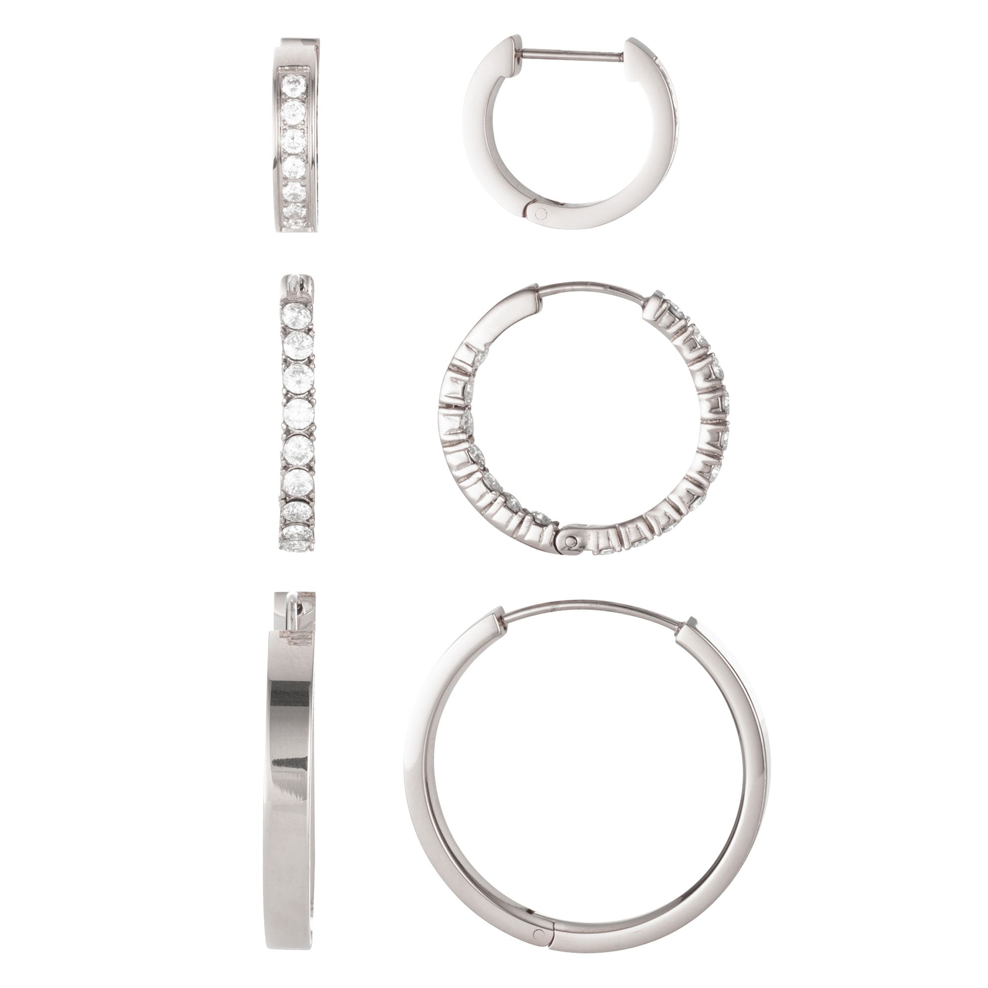 DIAMONIQUE® 3tlg. Creolen Set = 2,12ct Brillantschliff Edelstahl