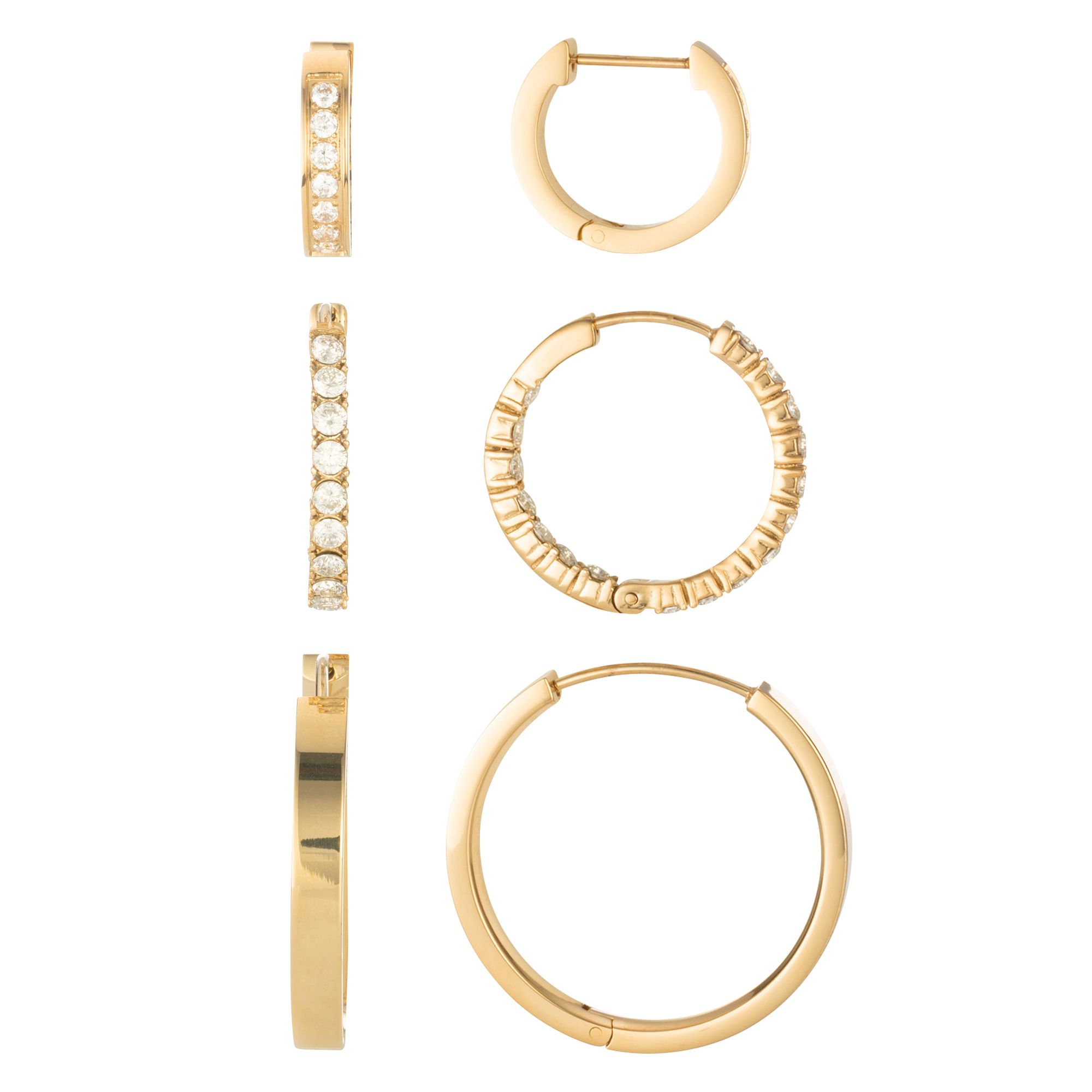 DIAMONIQUE® 3tlg. Creolen Set = 2,12ct Brillantschliff Edelstahl