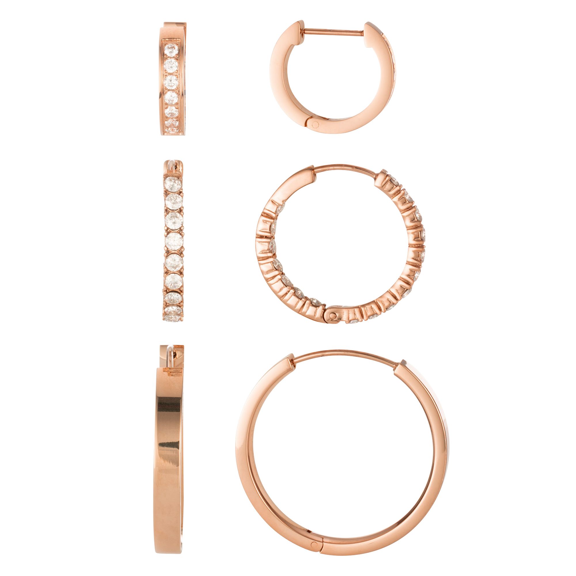 DIAMONIQUE® 3tlg. Creolen Set = 2,12ct Brillantschliff Edelstahl