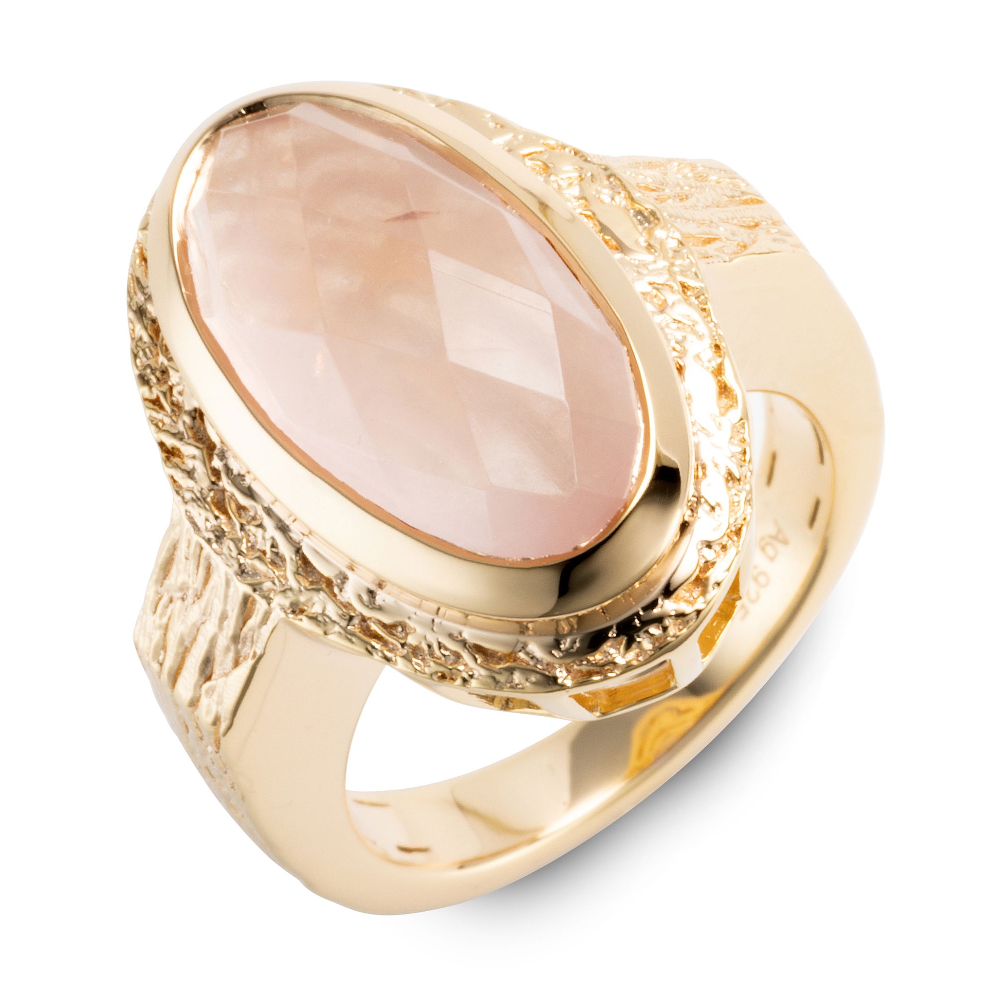 THOMAS & SOHN Rosenquarz ca 6,00ct Ring Ovalschliff Silber vergoldet