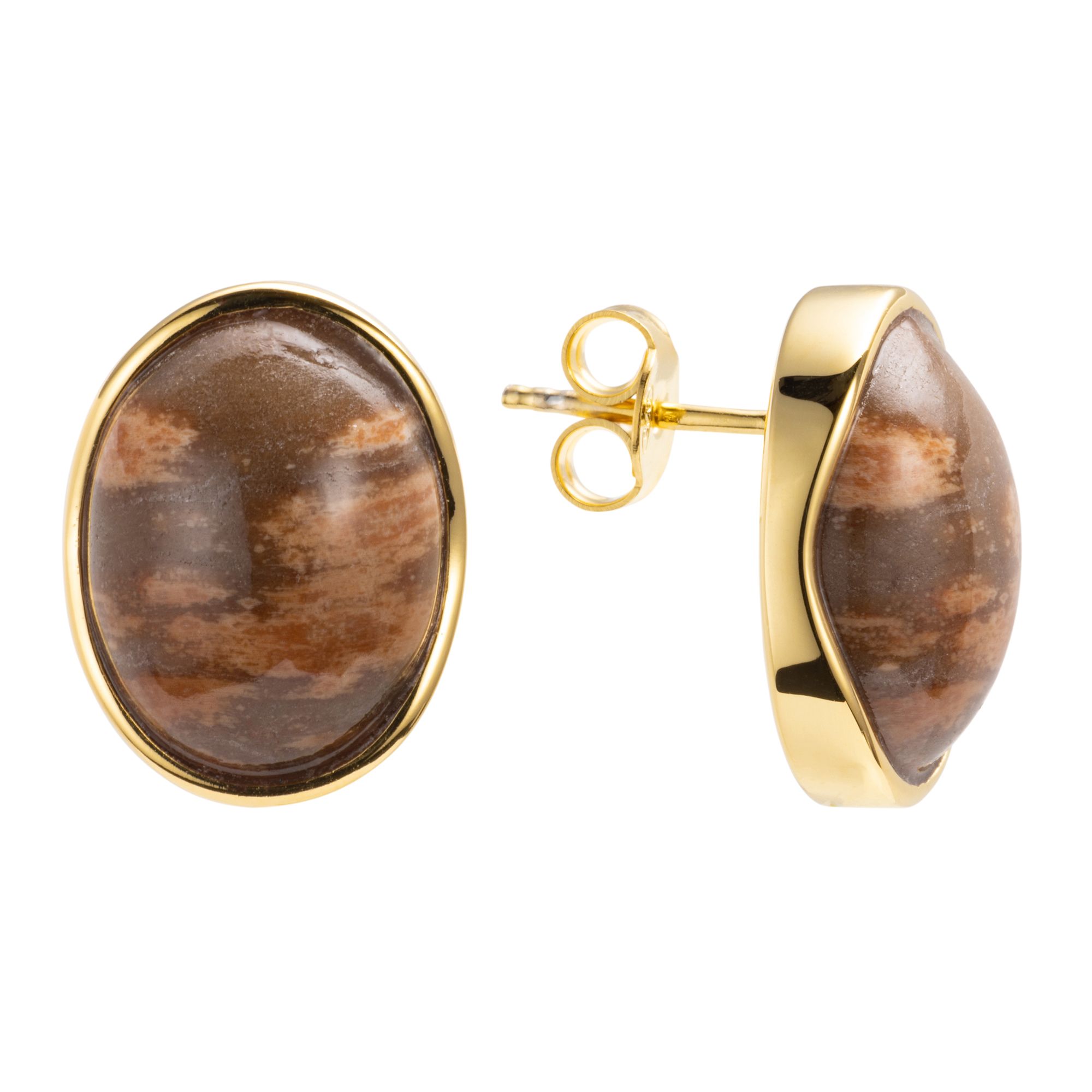 THOMAS & SOHN fossiles Holz oder Marmor Ohrstecker Silber 925 vergoldet