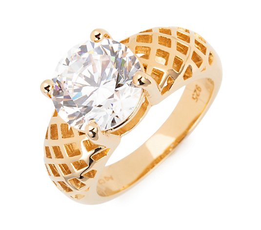 DIAMONIQUE® Ring = 4,00ct Brillantschliff Silber vergoldet