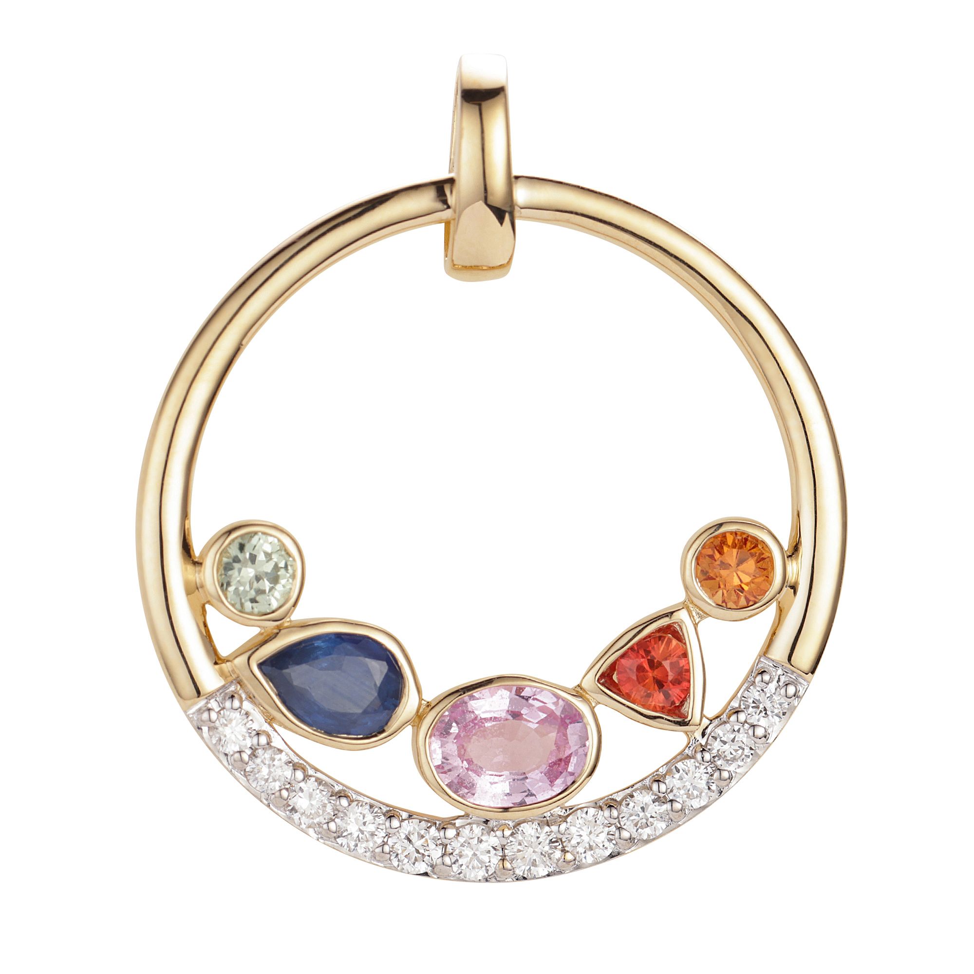 GOLDSCHMUCK FÜR MICH Anhänger 5 Saphire ca. 0,50ct 12 Brillanten 0,11ct Gold 585