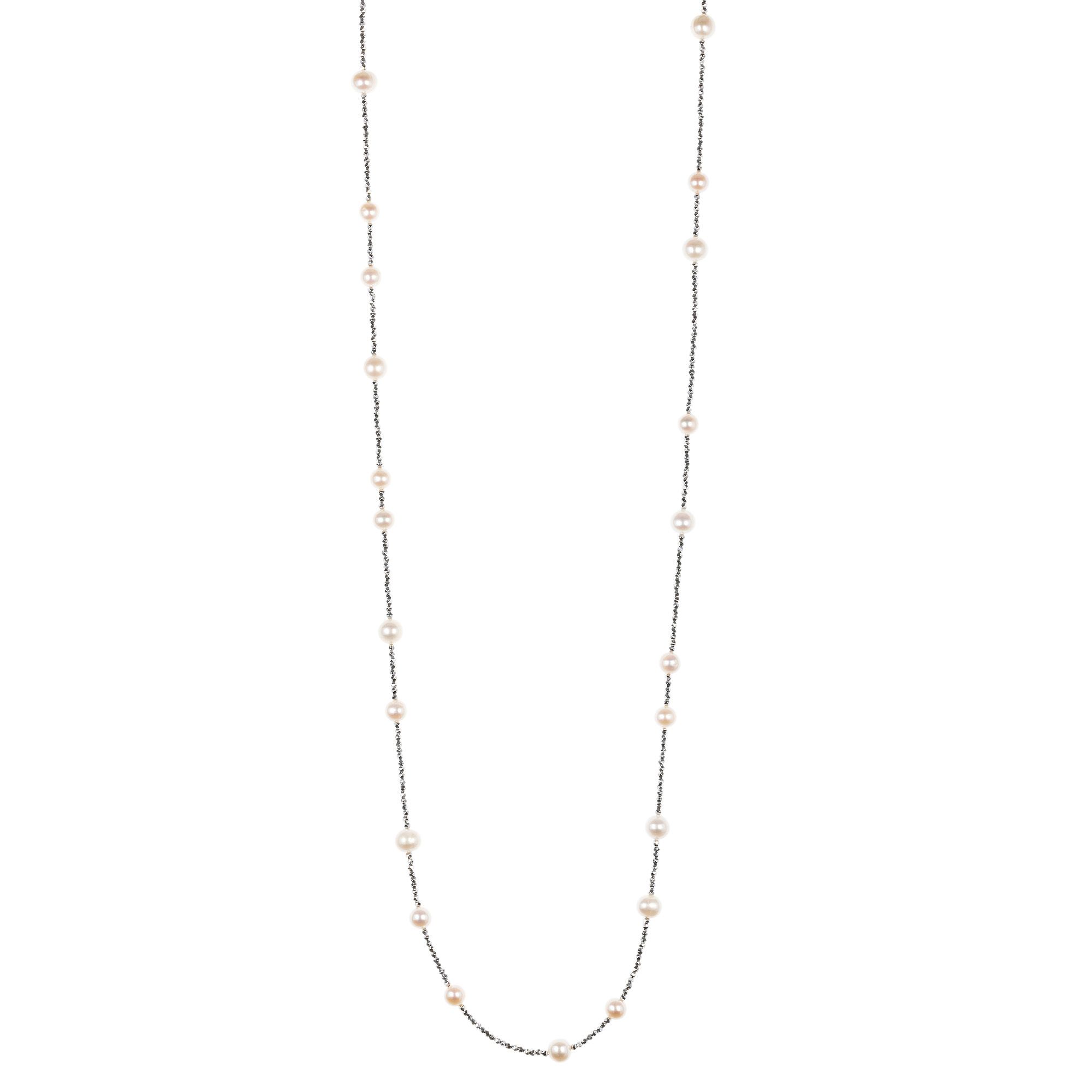 PERLEA Collier Süßwasserzuchtperlen Hämatit Silber 925