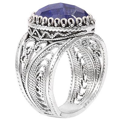 Gmestone 8 Mm. Roter Rubin, Saphir & Zirkon Ring 925 Silber Sterling