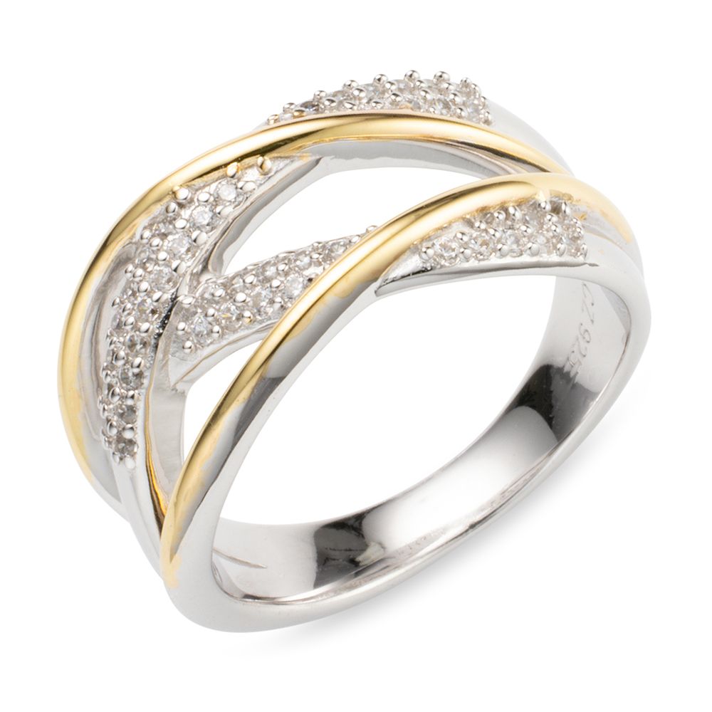 DIAMONIQUE® Ring = 0,21ct Brillantschliff Silber Bicolor-Optik
