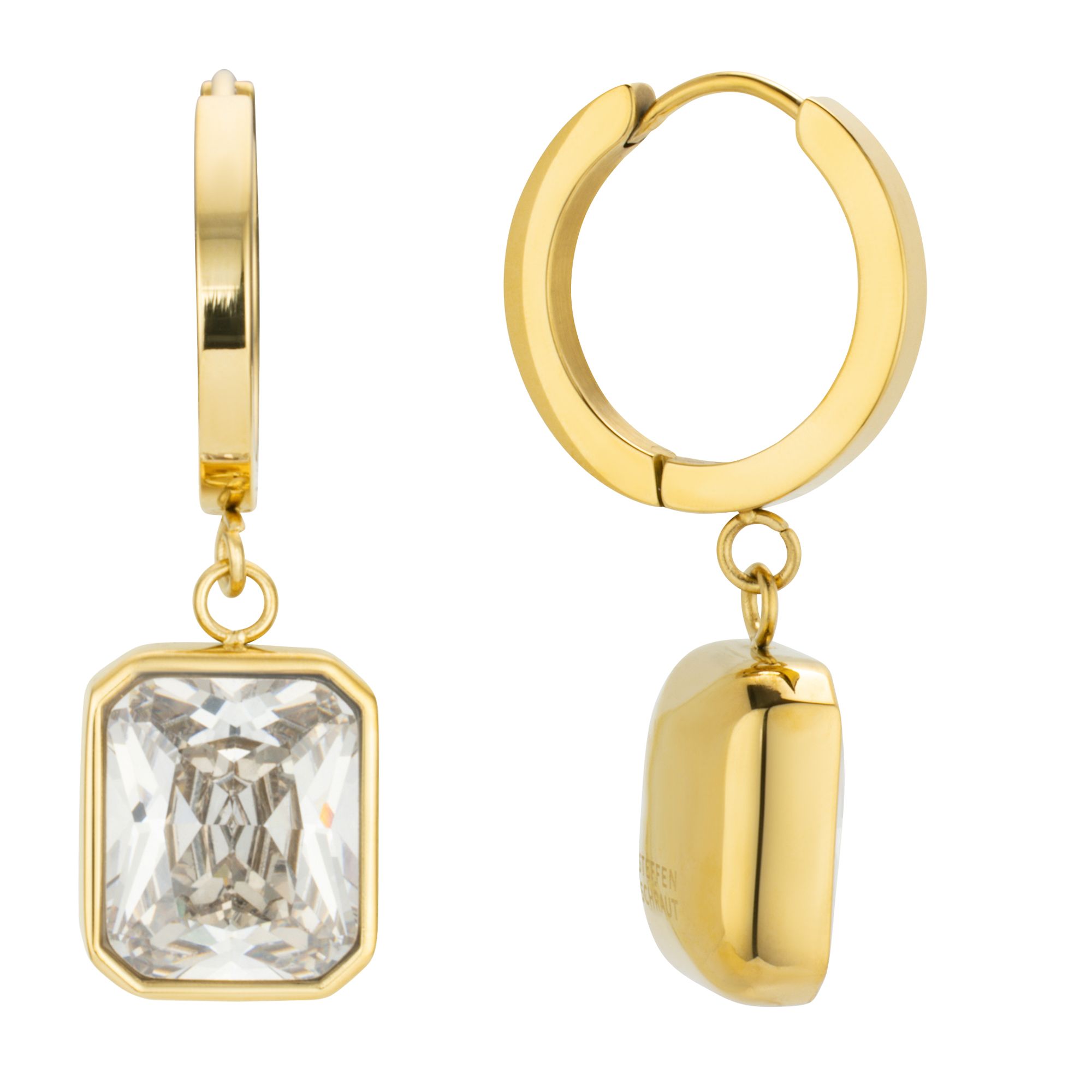 STEFFEN SCHRAUT Creolen 2 Zirkonia Smaragd-Schliff Edelstahl